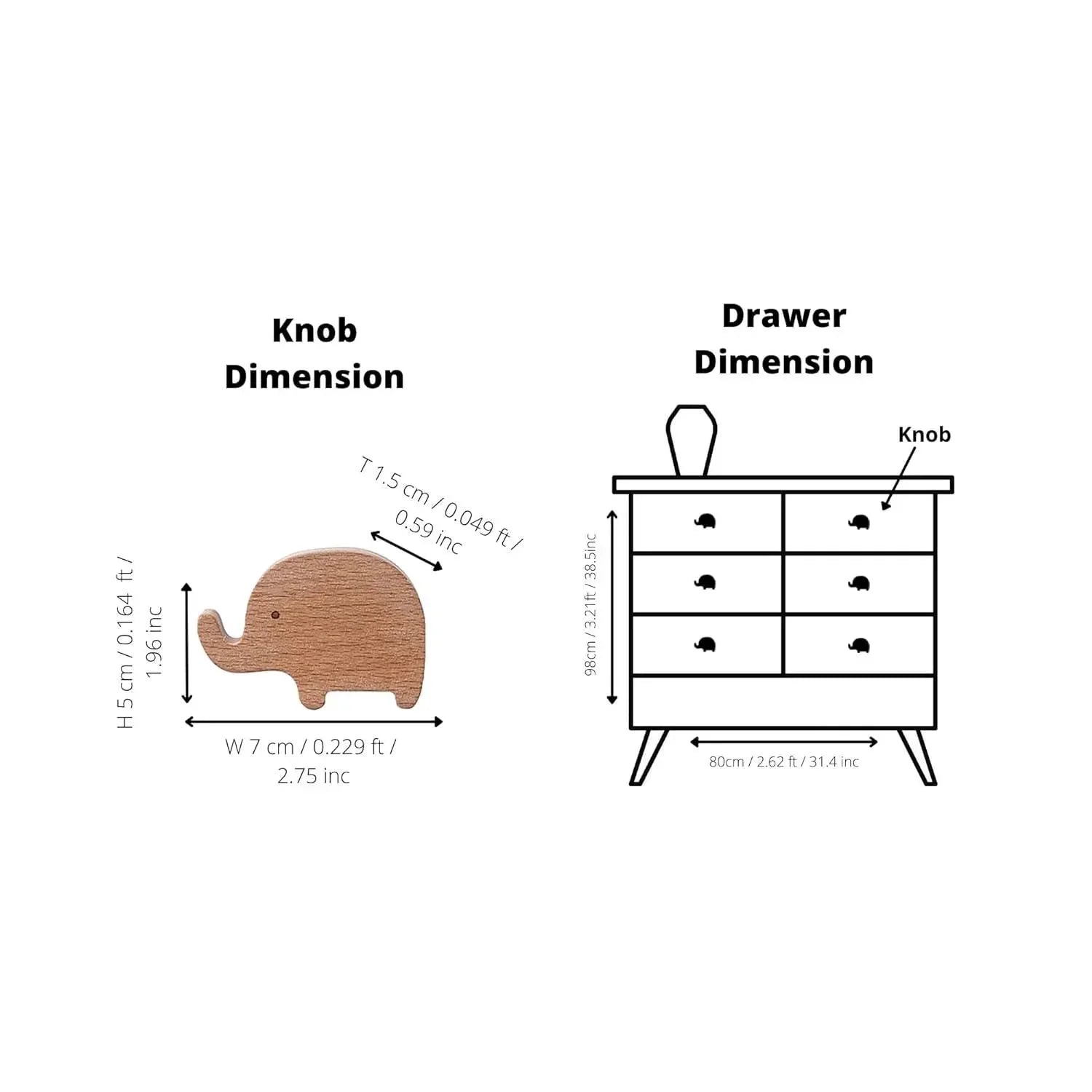 Mantara Elephant Wooden Knob W-0024 is a modern wooden knob and wall hook in brushed walnut finish, ideal for kids’ rooms, drawers, and cabinets.