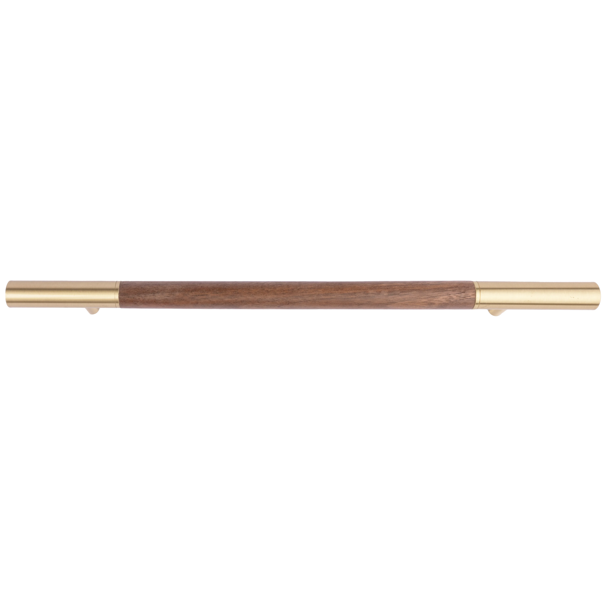 Elm Handle W-0004-H in brown natural wood with brushed brass finish, available in 305mm, 315mm & 610mm sizes, ideal for wardrobes and modern furniture by Mantara.