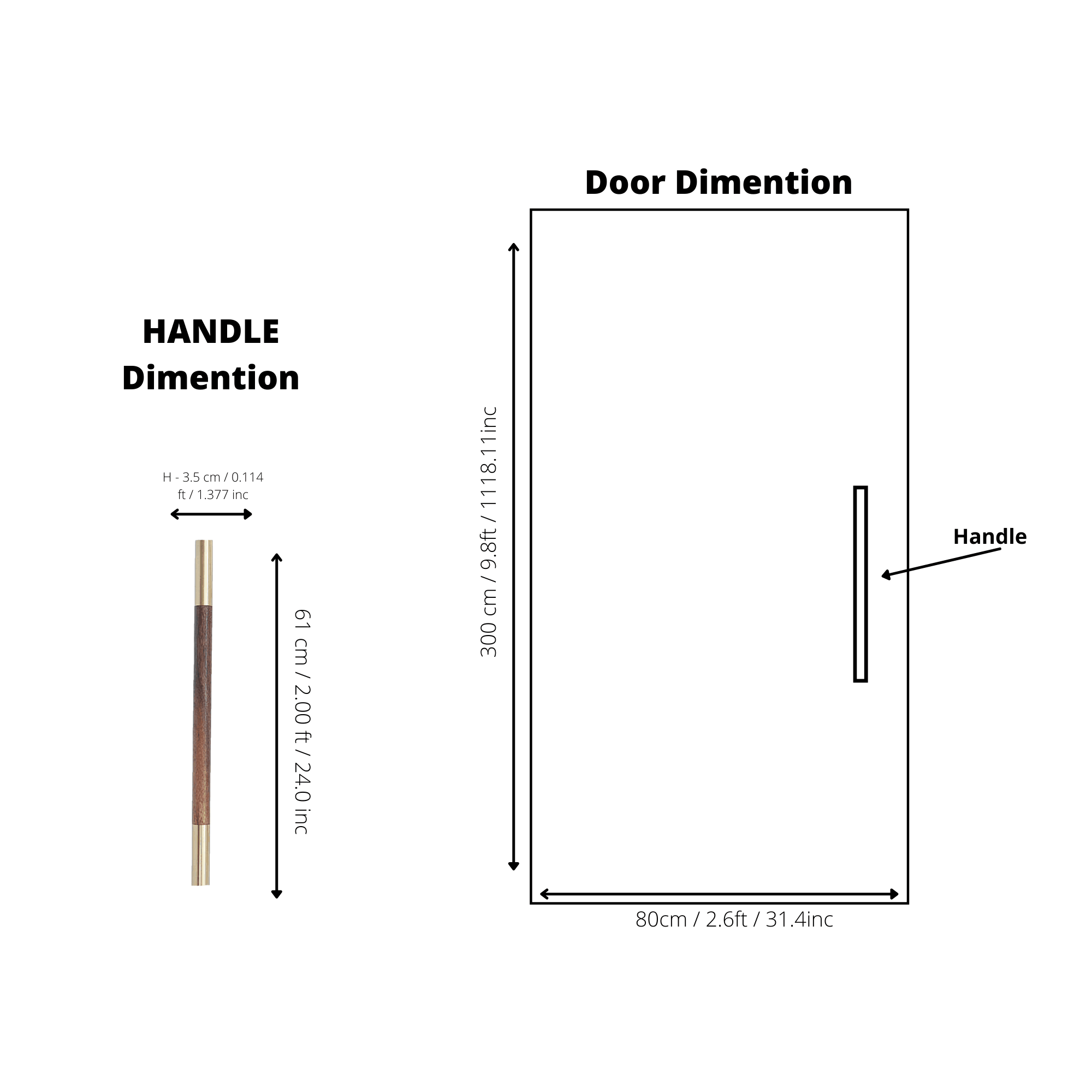 Elm Handle W-0004-H in brown natural wood with brushed brass finish, available in 305mm, 315mm & 610mm sizes, ideal for wardrobes and modern furniture by Mantara.