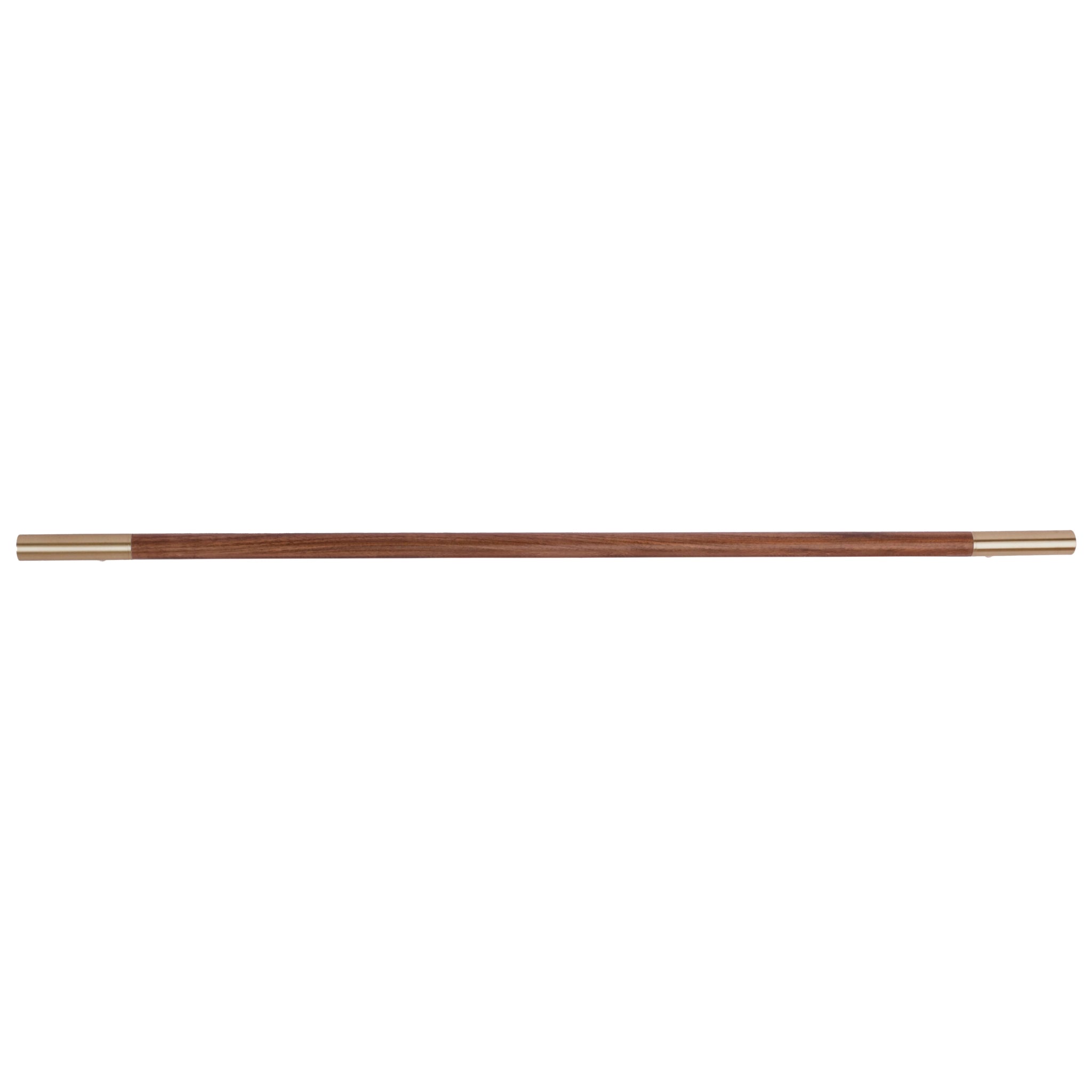 Elm Handle W-0004-H in brown natural wood with brushed brass finish, available in 305mm, 315mm & 610mm sizes, ideal for wardrobes and modern furniture by Mantara.