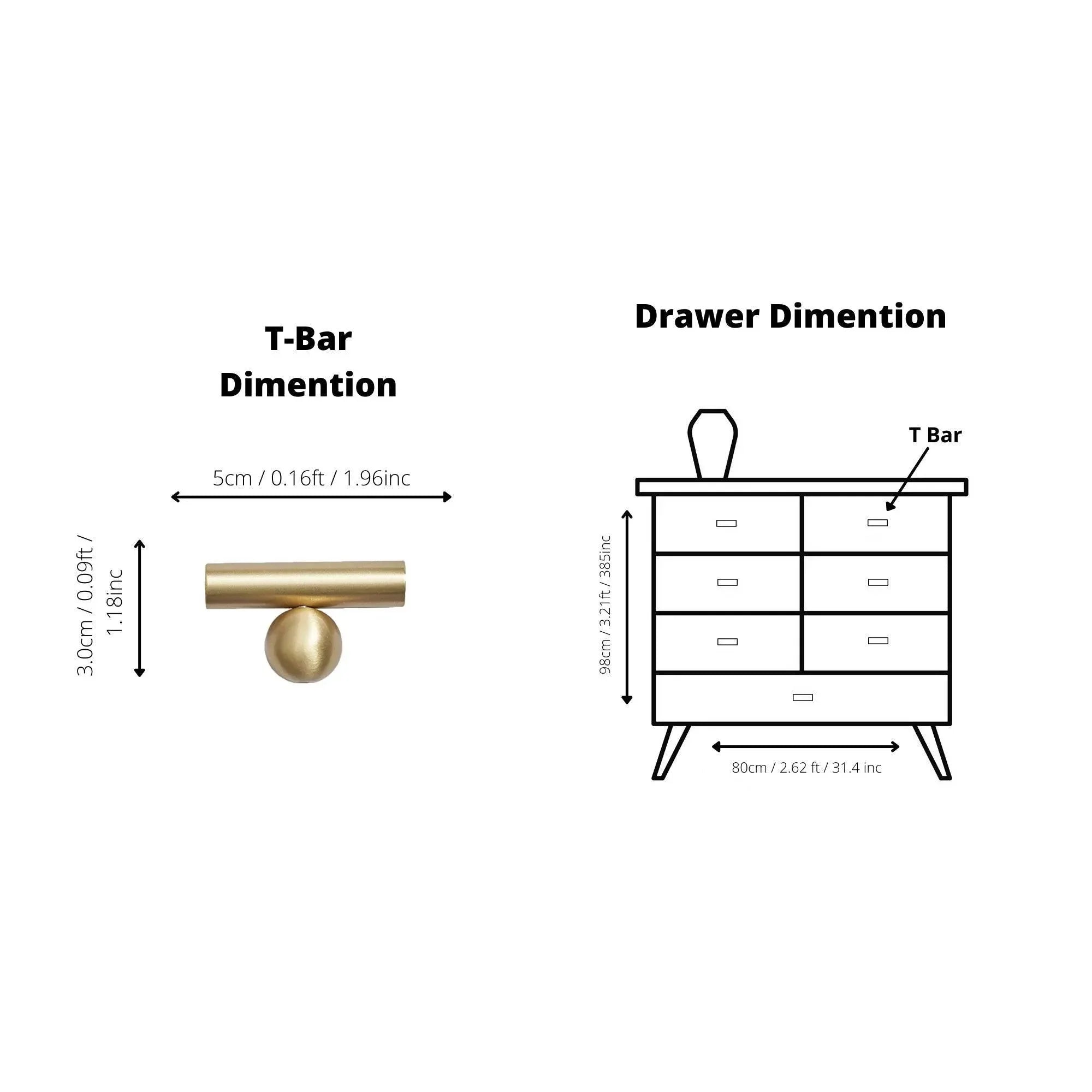 Mantara Elowen T Bar Handle B-0057 is a modern brushed brass handle in matte gold, ideal for cabinets and wardrobes.