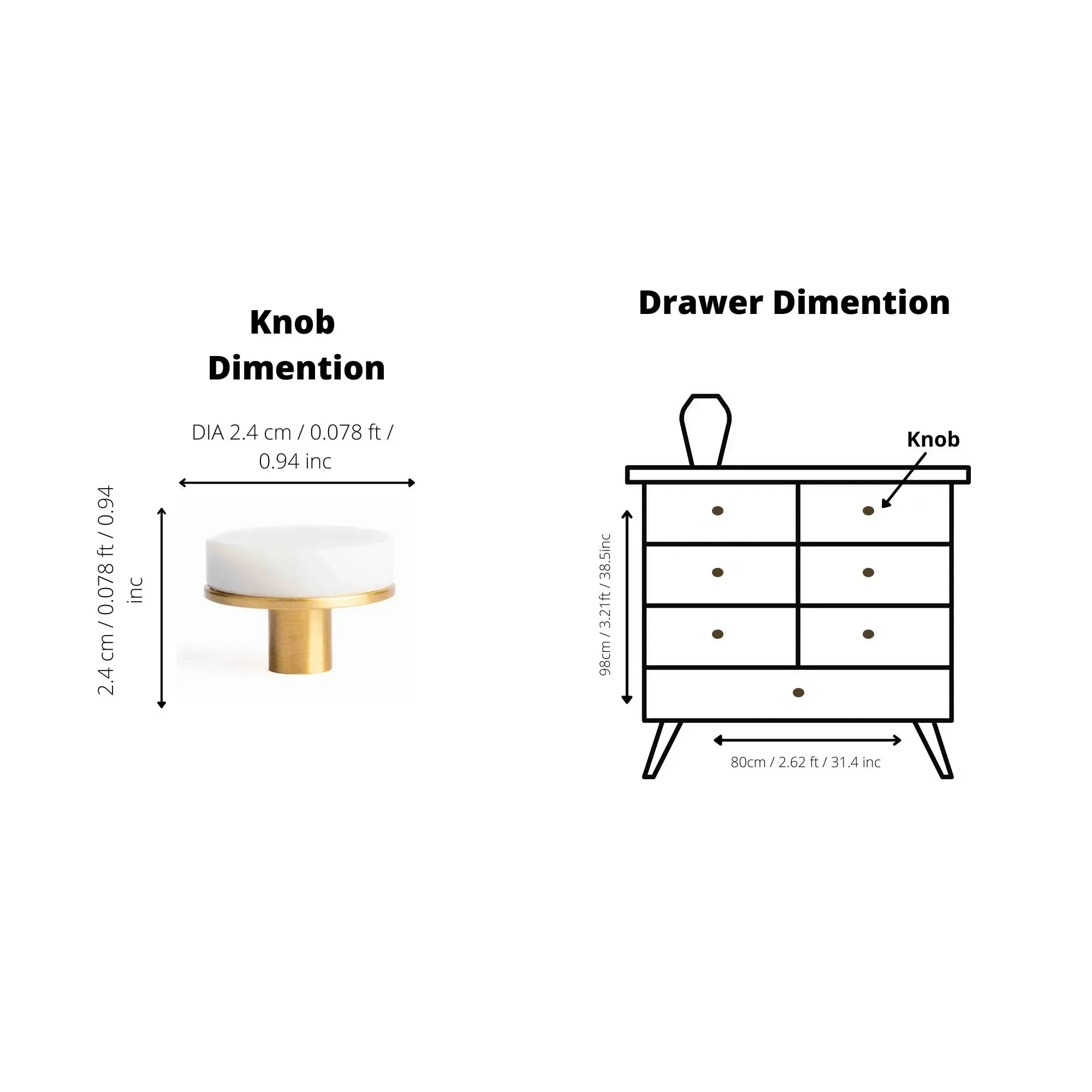 Mantara Elysian Knob M-0016 is a modern marble & brass knob in white,ideal for kitchen & dresser drawers.