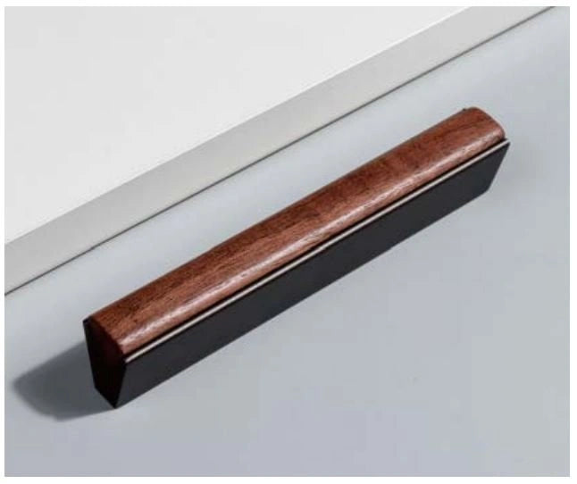 Mantara Esha Handle W-0016 is a modern wood + aluminium handle in brown with brushed finish, ideal for drawers & cabinets.
