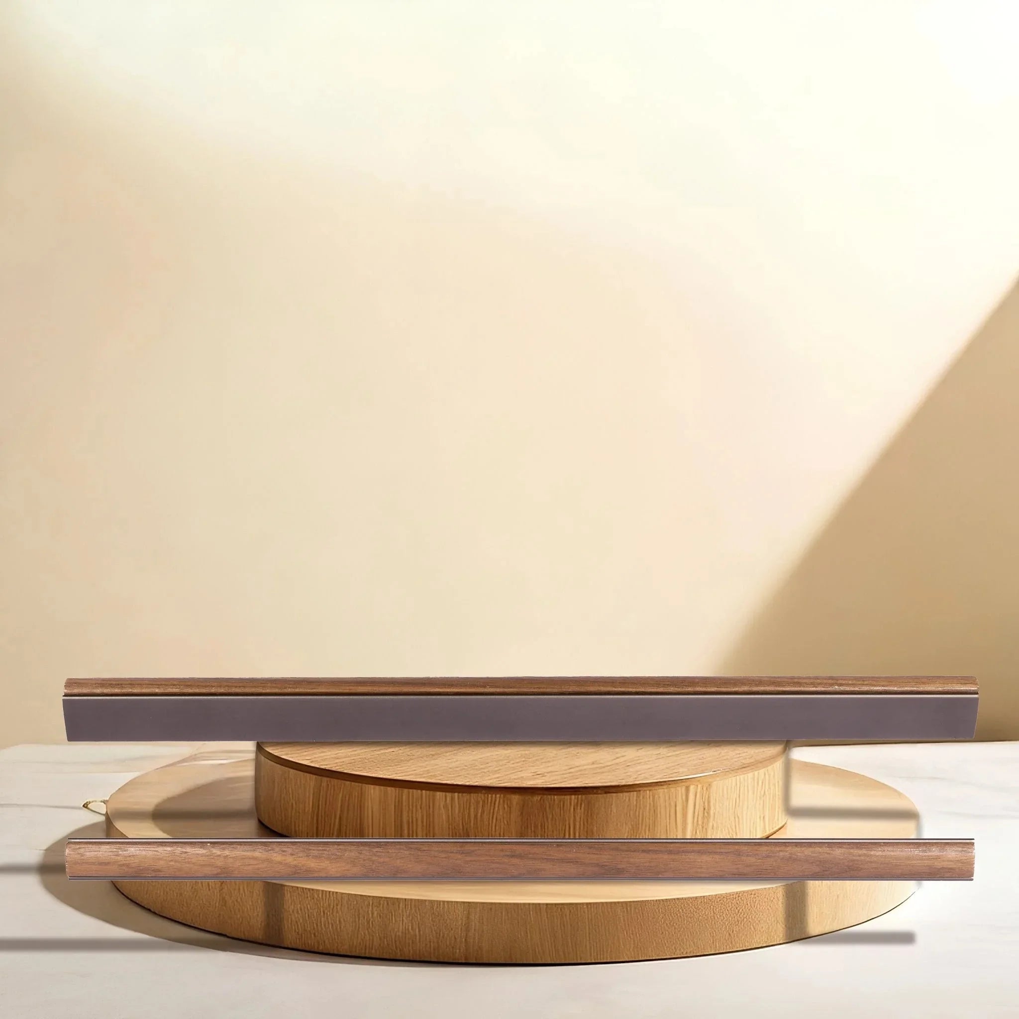 Mantara Esha Handle W-0016 is a modern wood + aluminium handle in brown with brushed finish, ideal for drawers & cabinets.