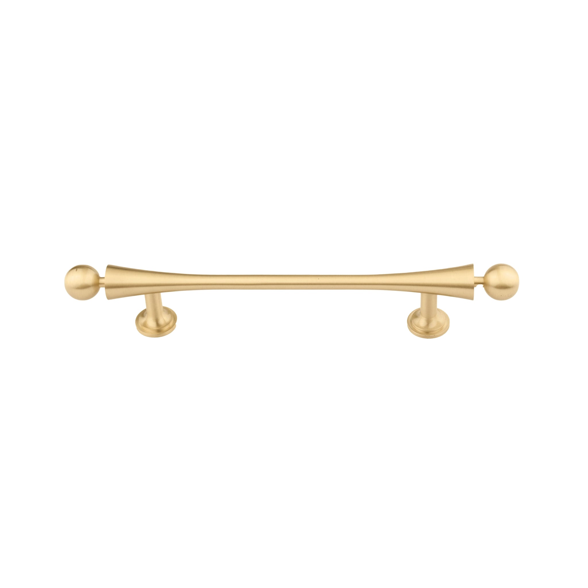 B‑0071 Felicity solid brass pull handle in brushed gold finish, available in 175 mm & 206 mm lengths, ideal for wardrobes, cabinets, drawers, doors and bathrooms by Mantara.