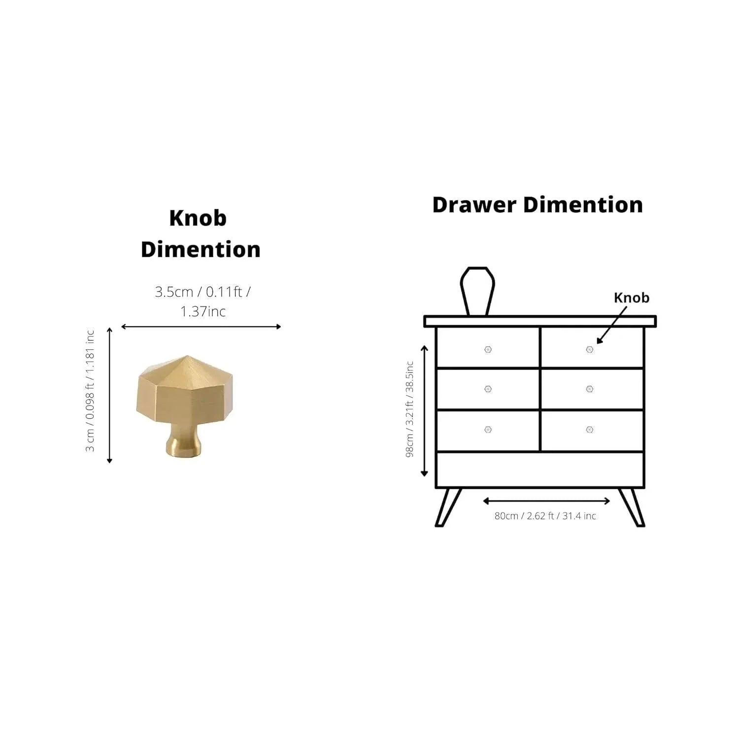 Fiore knob B-0006, dark gold brass, Dia35mm H30mm, brushed finish, for drawers & wardrobes by Mantara