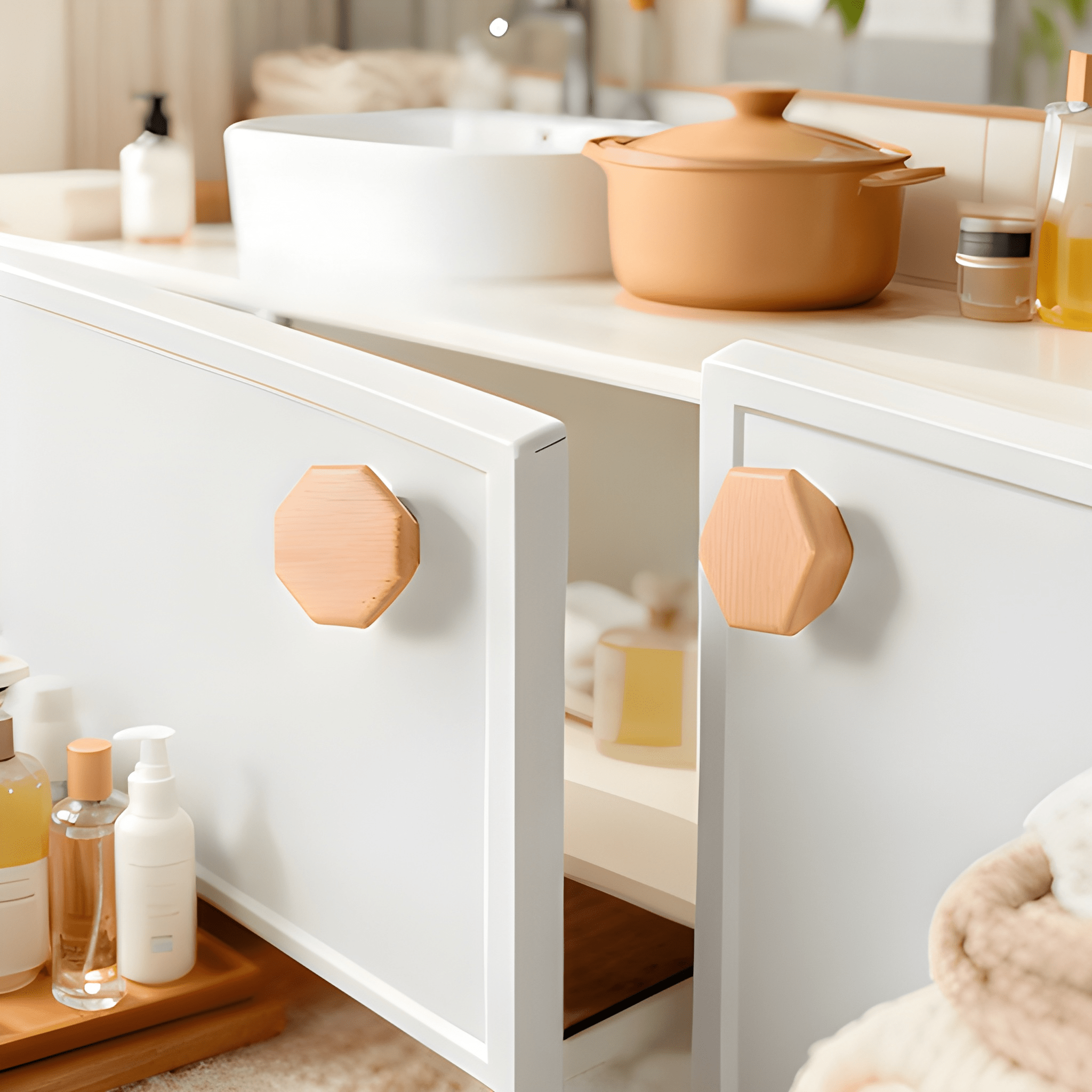 Mantara Thorne Knob W-0056 is a modern beech wood knob with brushed finish, ideal for kitchen and dresser drawers.