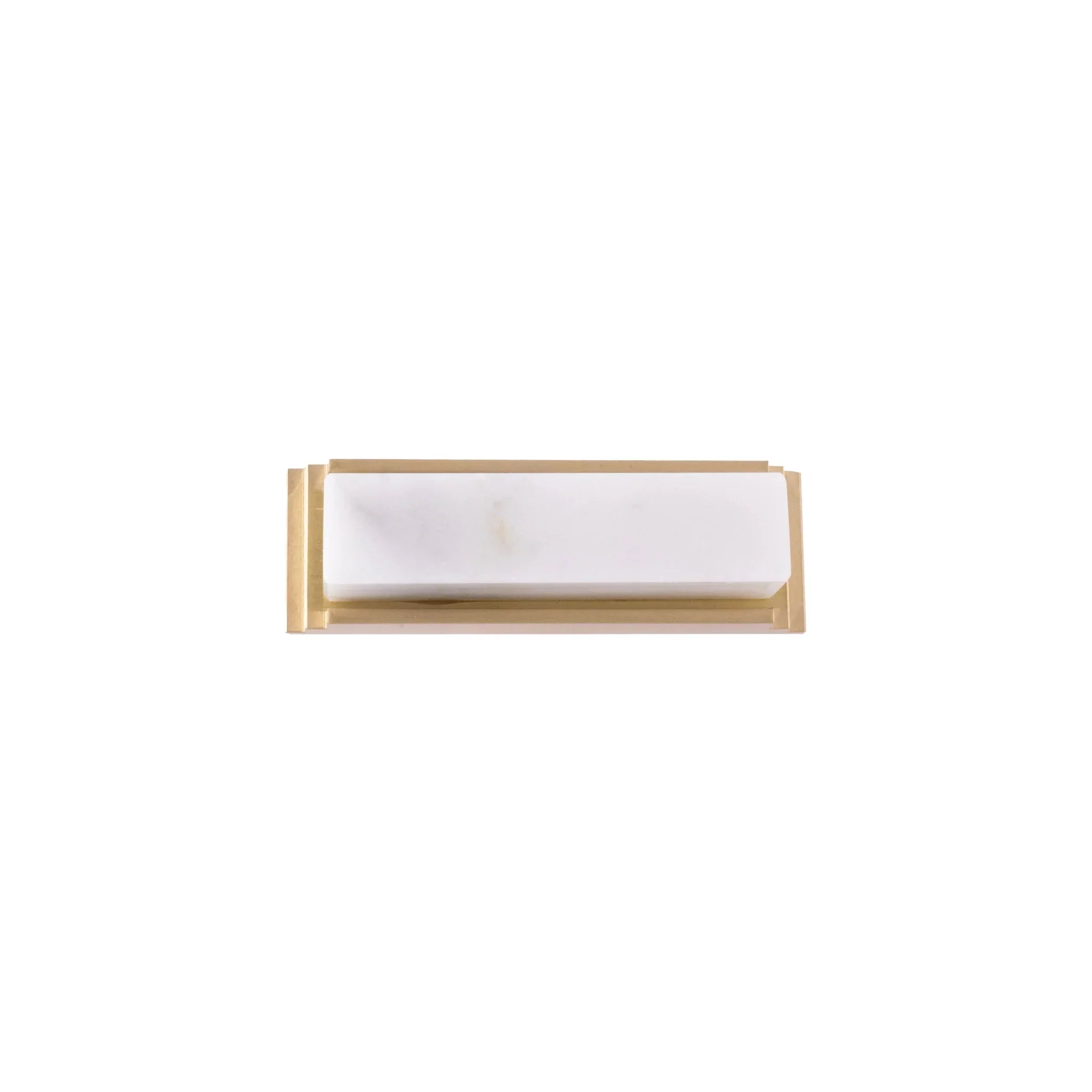 The Mantara M-0010 Fuji Handle is a modern marble and brass handle in white, ideal for kitchens, cabinets, and bathrooms.