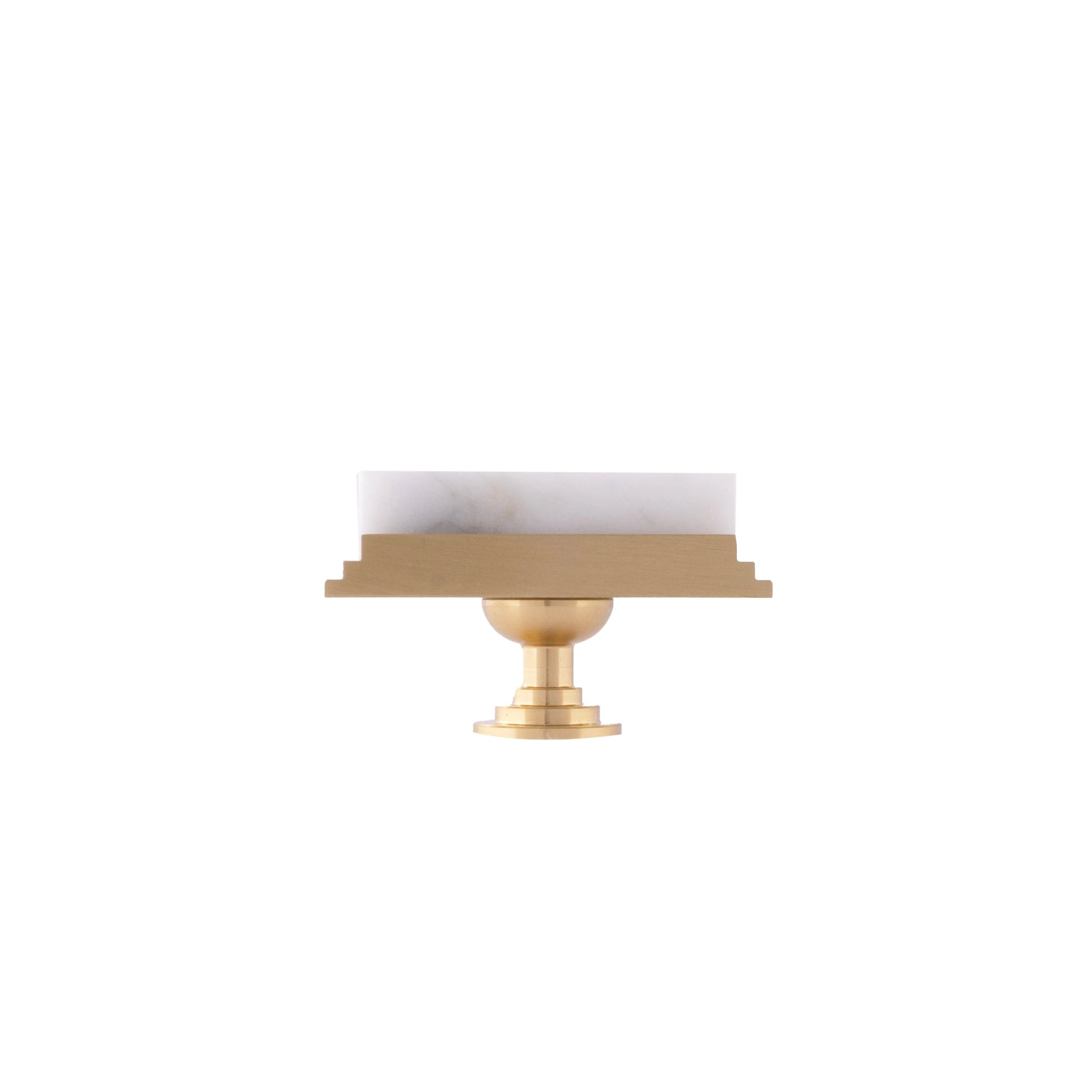 Fuji Handle M-0010 in white marble & brass, brushed finish, 50mm, for kitchen cabinets & drawers by Mantara