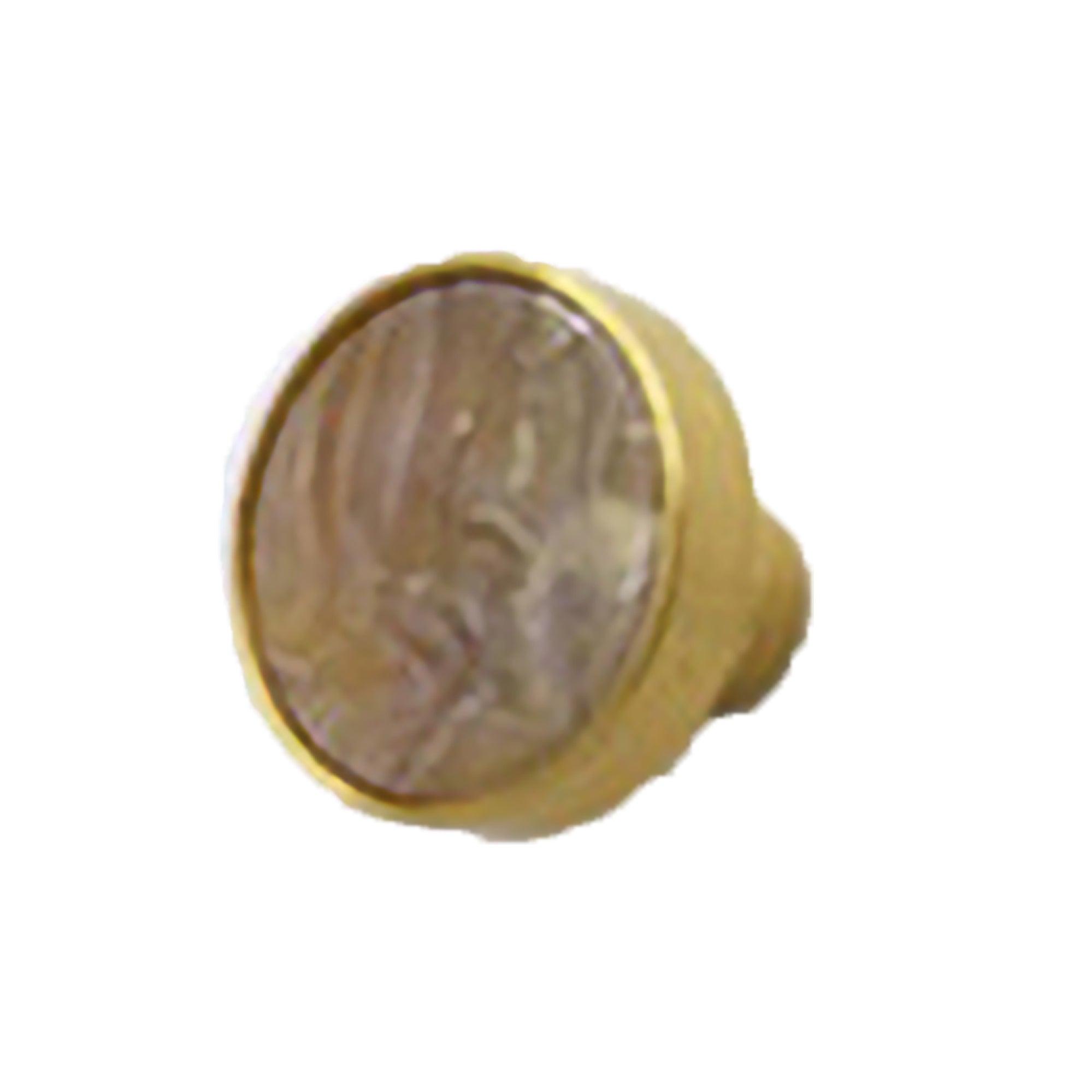 Galaxy knob made of acrylic and brushed brass in Shell Blue, Yellow Snow, Magic Shell, Dark Green, Cloud Mist and Water Mist, model A-0005 by Mantara, A-0005.