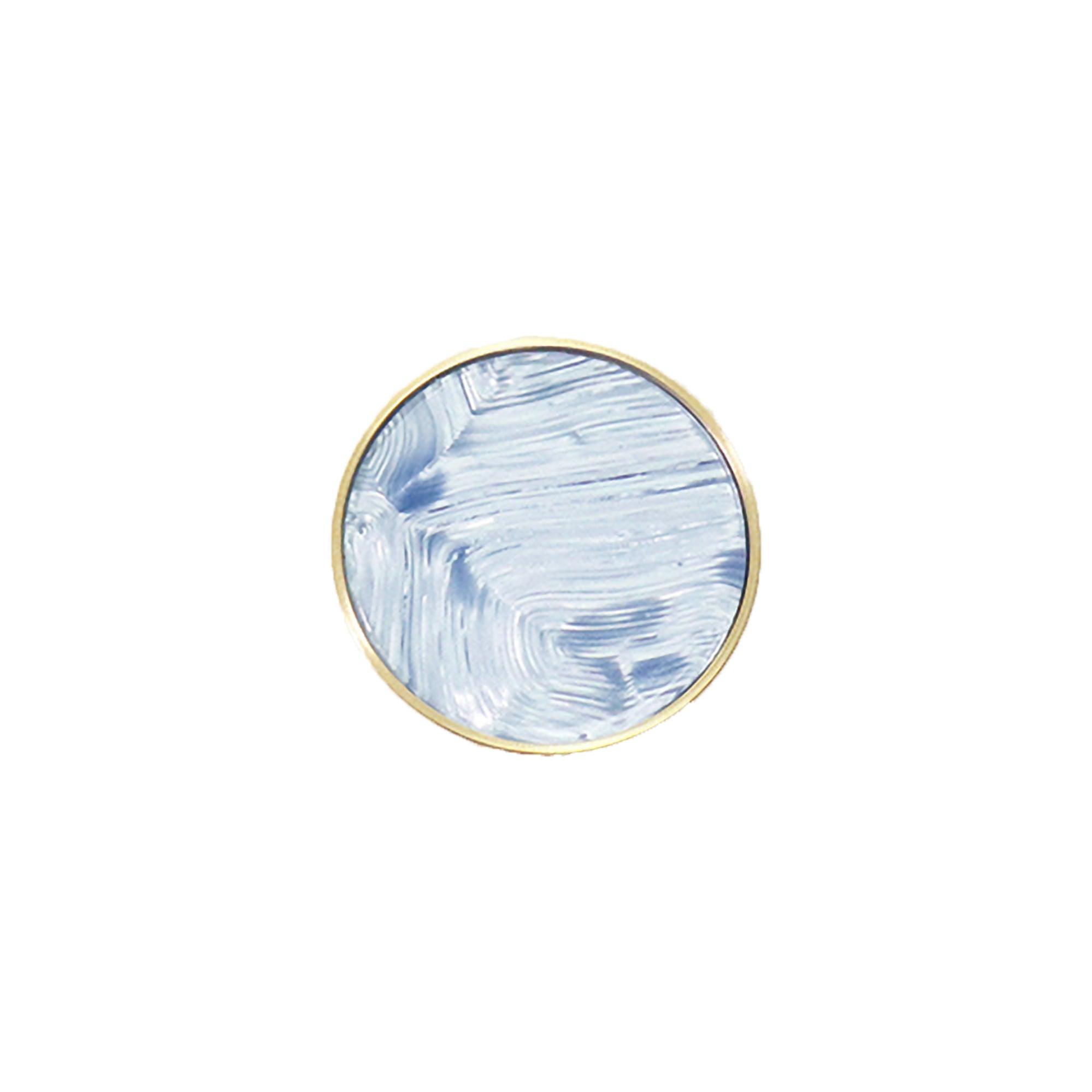 Galaxy knob made of acrylic and brushed brass in Shell Blue, Yellow Snow, Magic Shell, Dark Green, Cloud Mist and Water Mist, model A-0005 by Mantara, A-0005.
