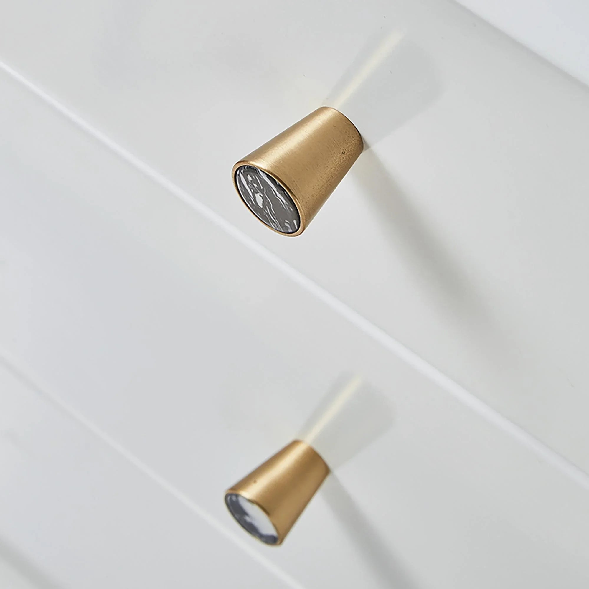 Brass & acrylic cone knob in orange, black and pink, Mantara A-0004 cabinet hardware, cabinet knobs and cabinet pulls.