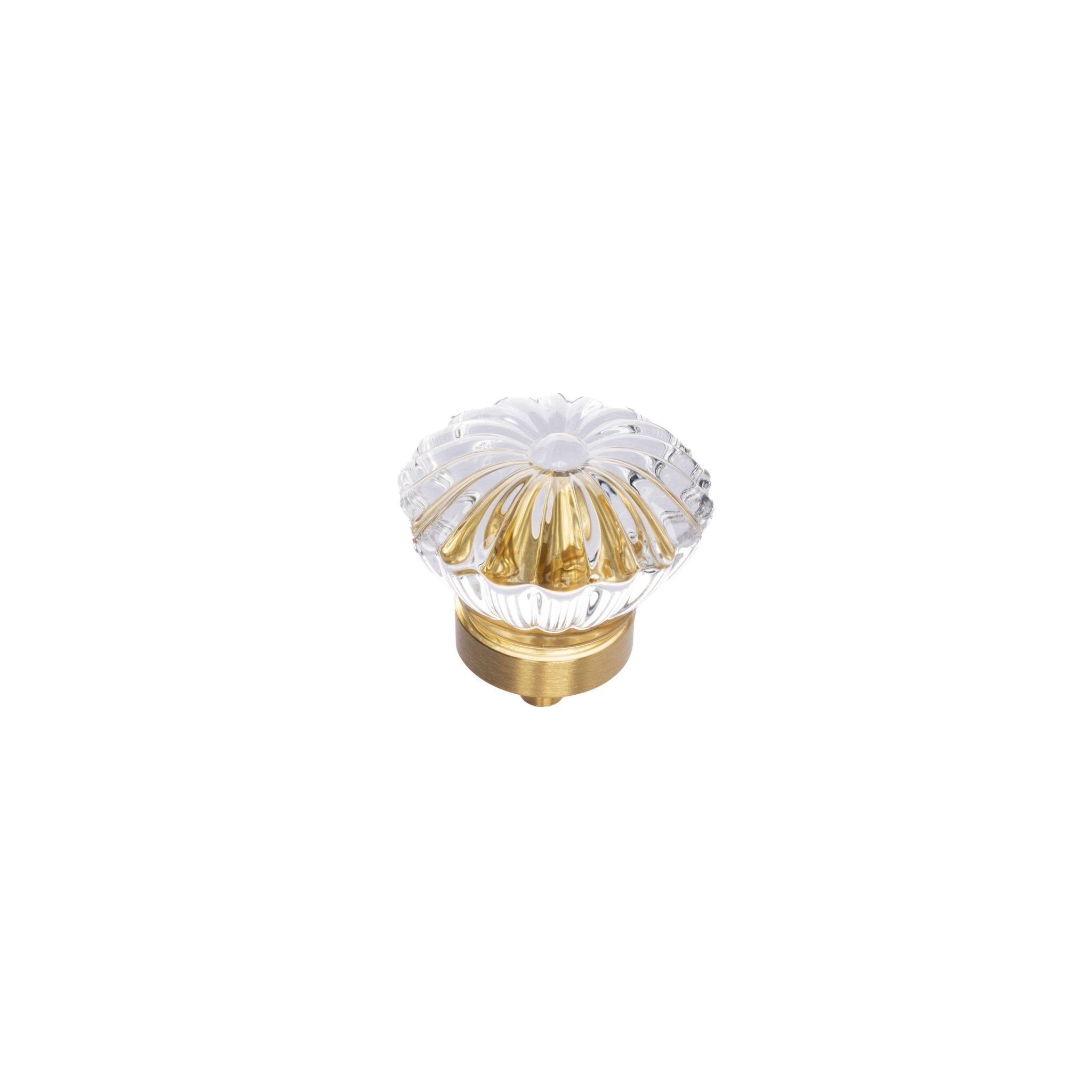 The Mantara C-0010 is a modern crystal knob in white/brass, ideal for kitchens, drawers, and cabinets.