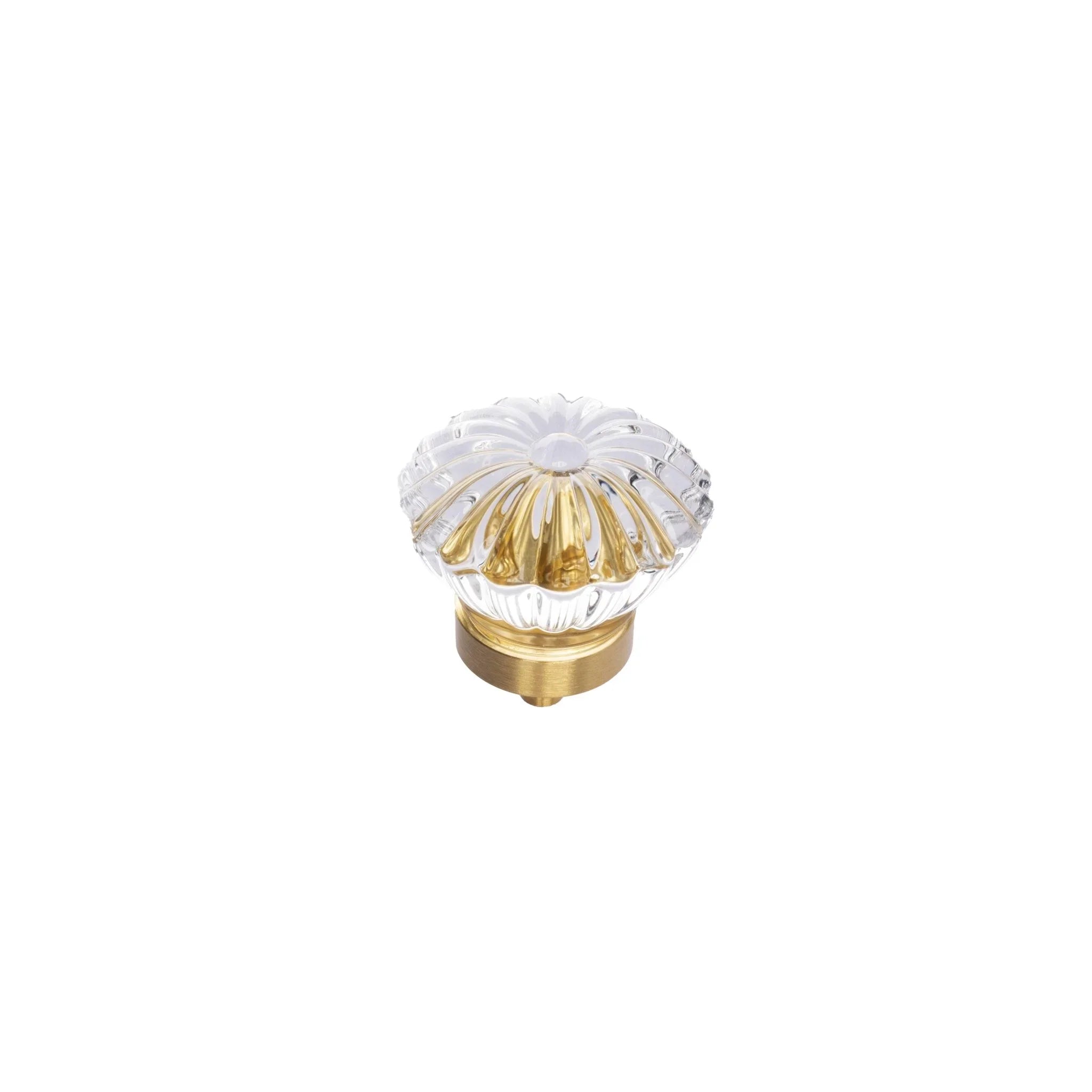 The Mantara C-0010 is a modern crystal knob in white/brass, ideal for kitchens, drawers, and cabinets.