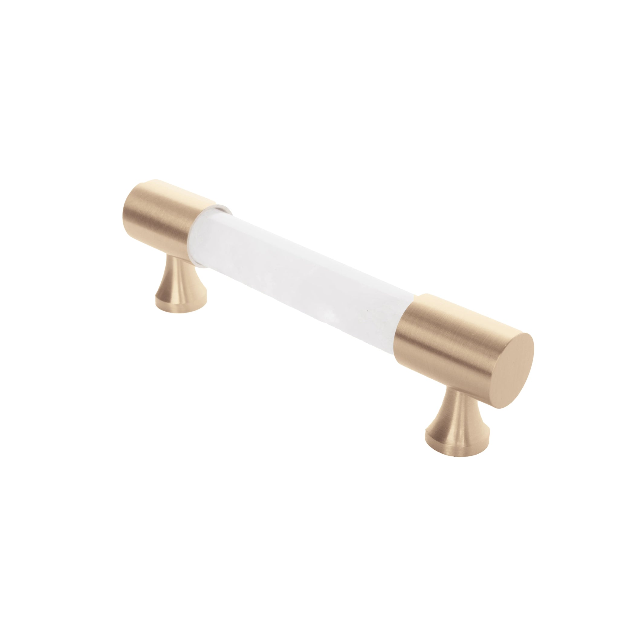 The Mantara C-0014-96 Haze Handle is a modern crystal and brass handle in white, ideal for cabinets and wardrobes.