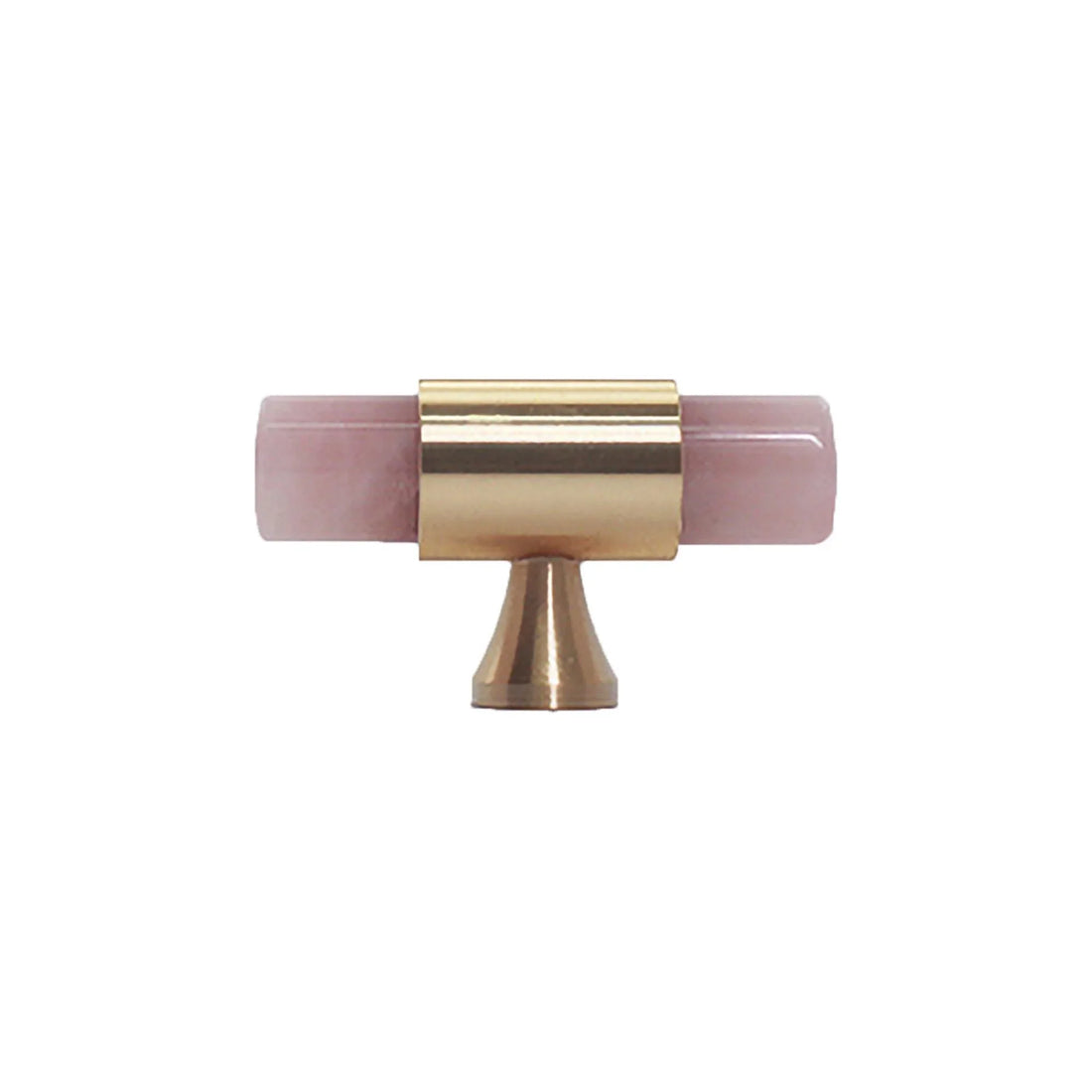 The Mantara C-0014-T Haze Handle is a modern crystal and brass T-handle in pink, ideal for wardrobes and drawers.