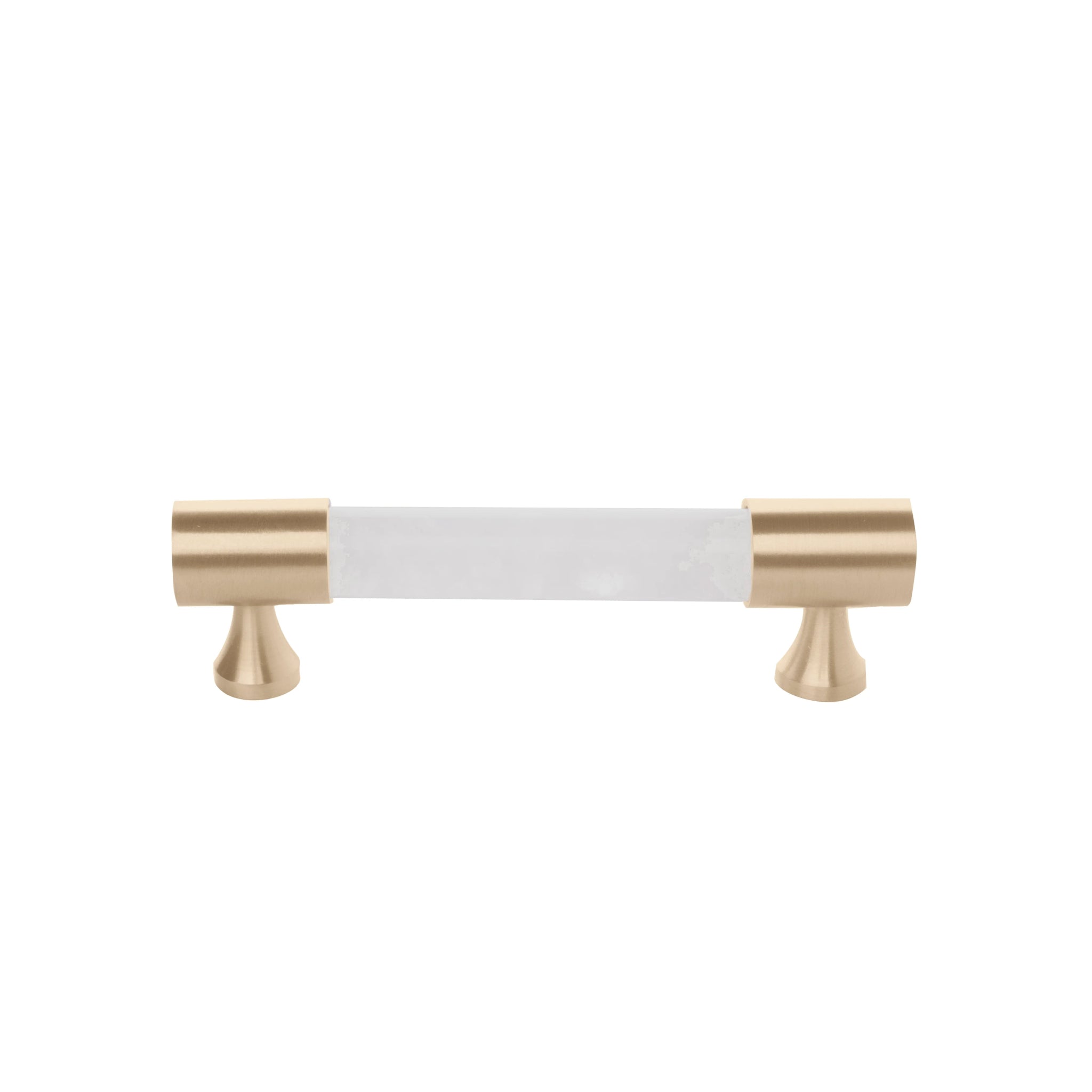 The Mantara C-0014-96 Haze Handle is a modern crystal and brass handle in white, ideal for cabinets and wardrobes.
