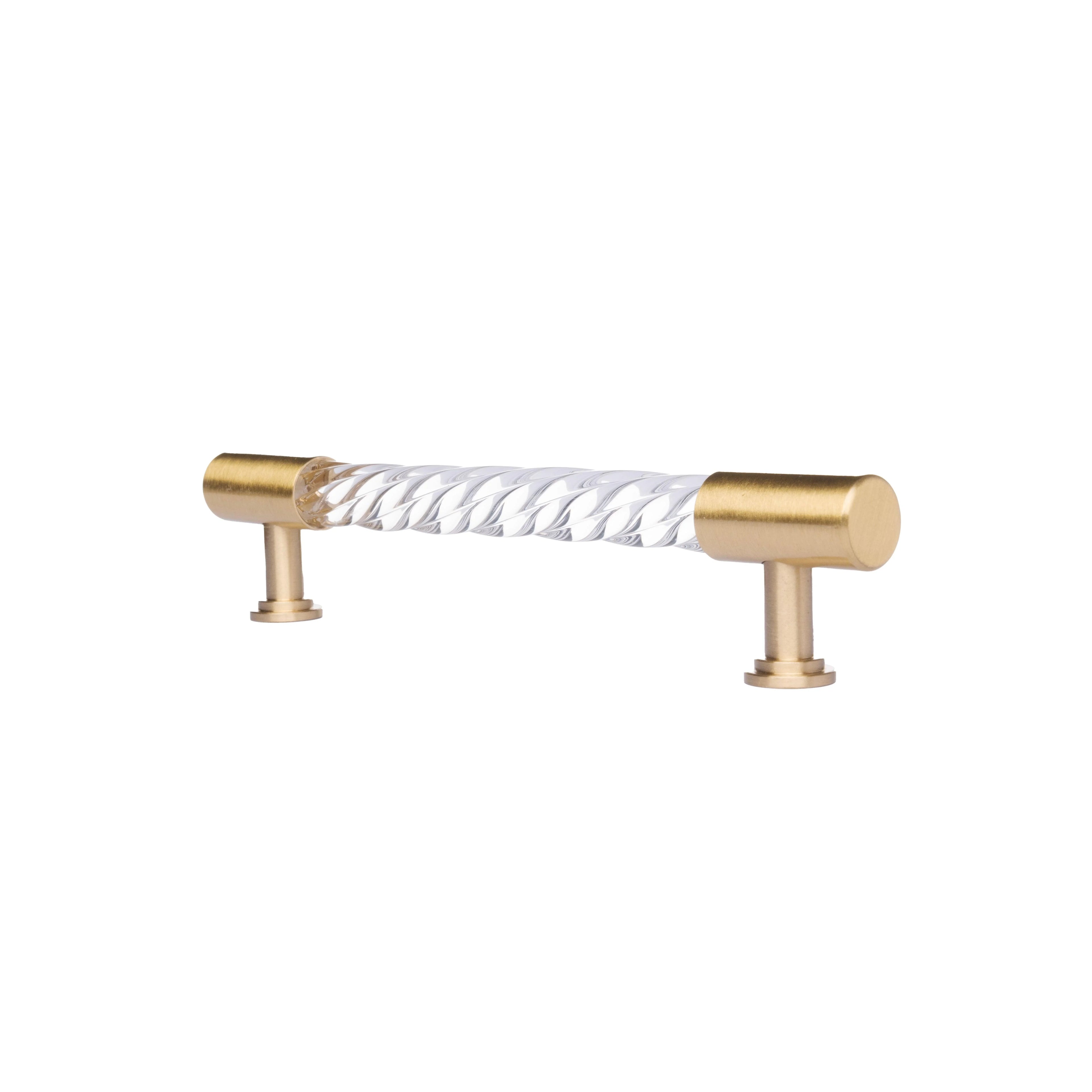 The Mantara A-0012 Helix Handle is a modern white brass and acrylic handle with polished + brushed stem, ideal for doors, cabinets, and wardrobes.