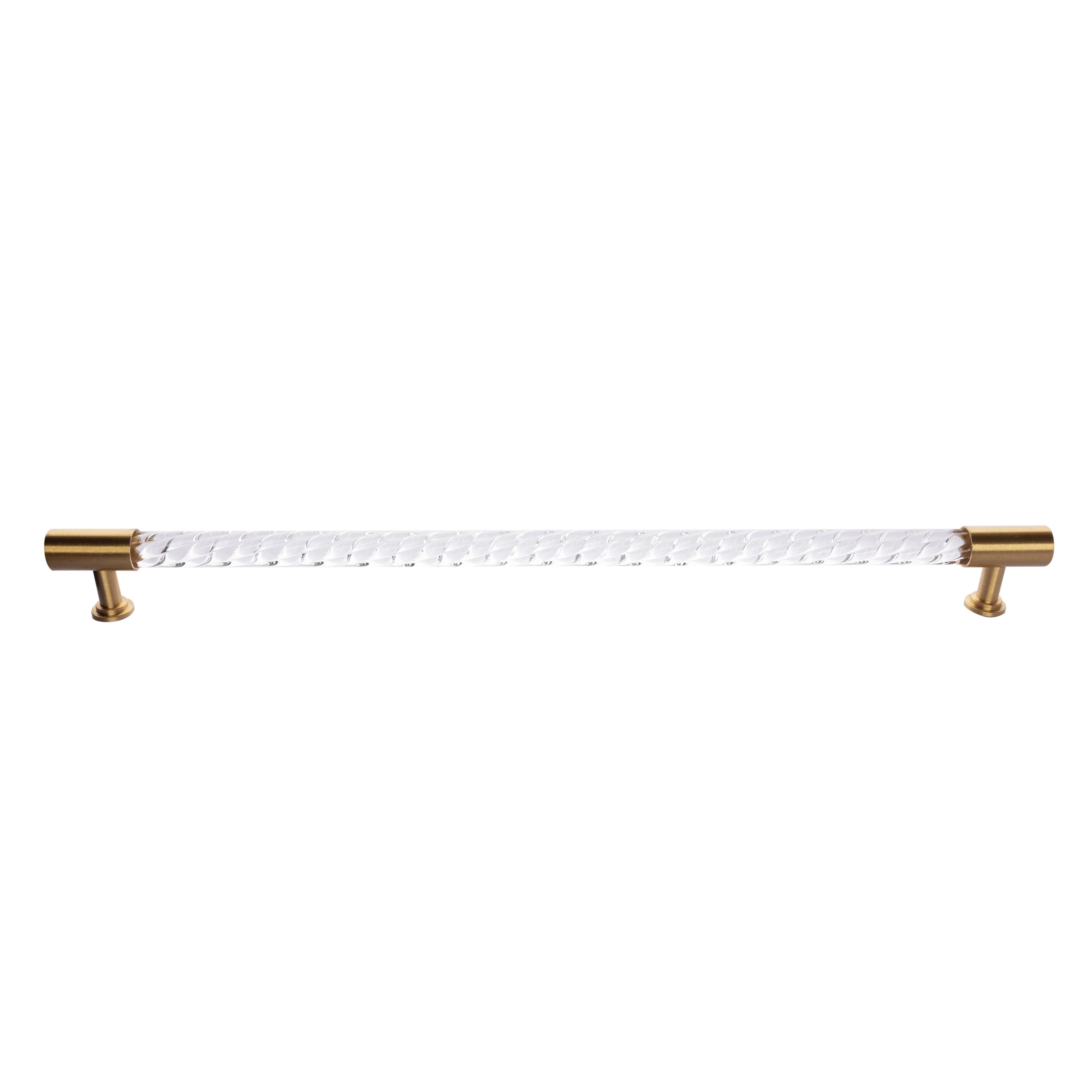 The Mantara A-0012 Helix Handle is a modern white brass and acrylic handle with polished + brushed stem, ideal for doors, cabinets, and wardrobes.