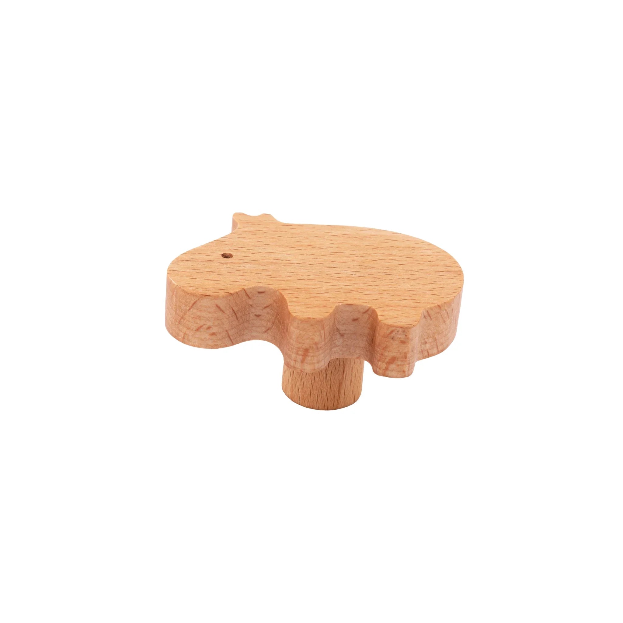 Mantara Hippo Wooden Knob/Hook W-0024 is a modern wood knob and wall hook in brushed beige finish, ideal for kids’ rooms, cabinets, and wardrobes.