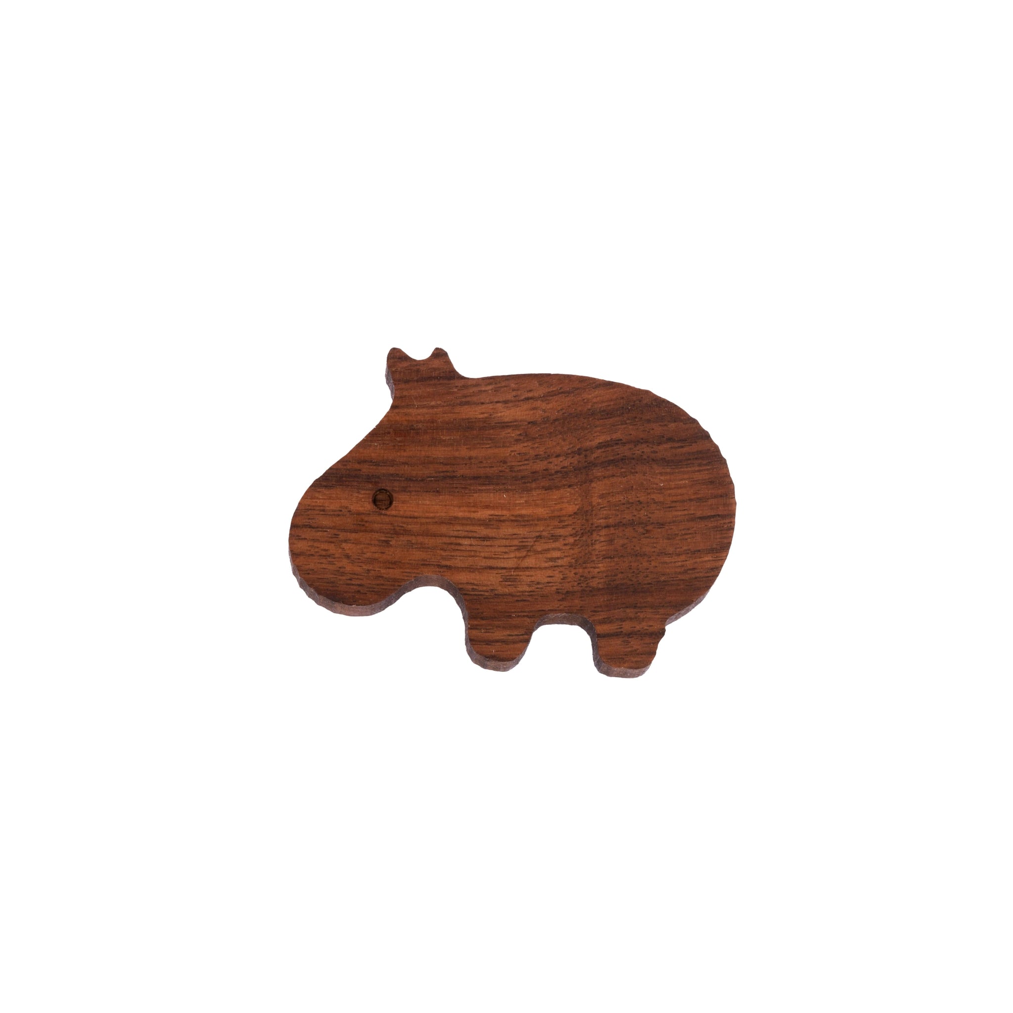 Mantara Hippo Wooden Knob/Hook W-0024 is a modern wood knob and wall hook in brushed walnut finish, ideal for kids’ rooms, cabinets, and wardrobes.