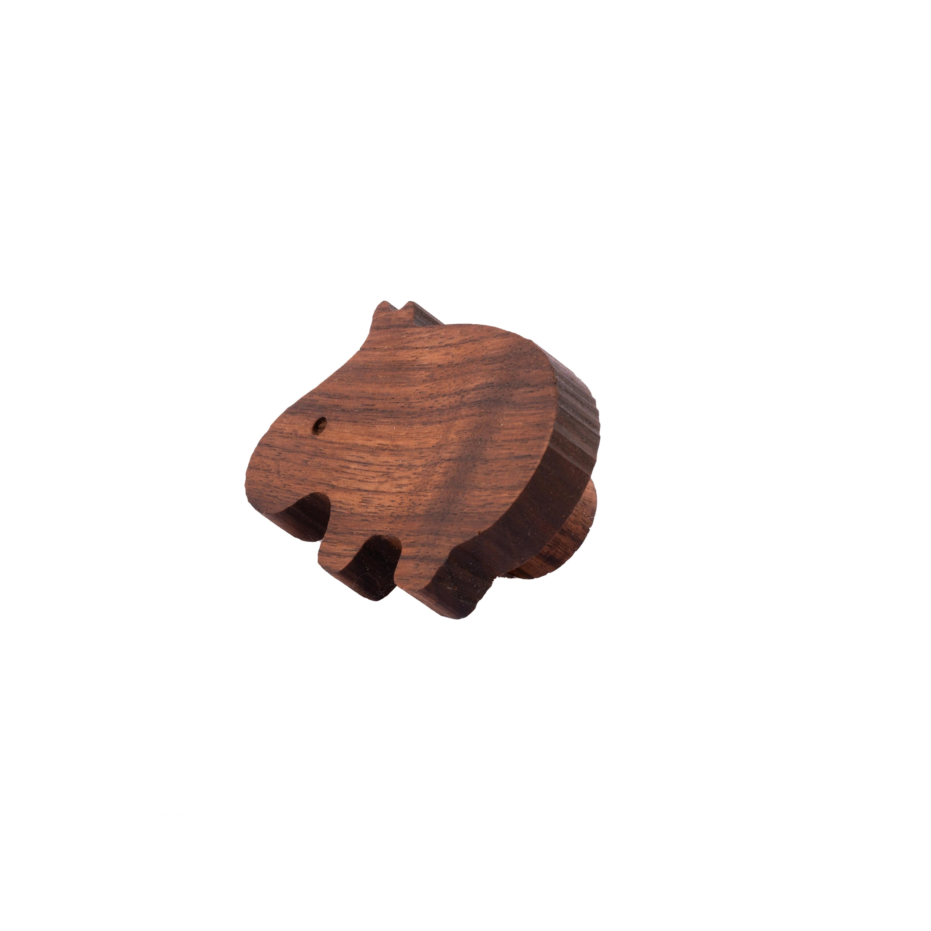 Mantara Hippo Wooden Knob/Hook W-0024 is a modern wood knob and wall hook in brushed walnut finish, ideal for kids’ rooms, cabinets, and wardrobes.