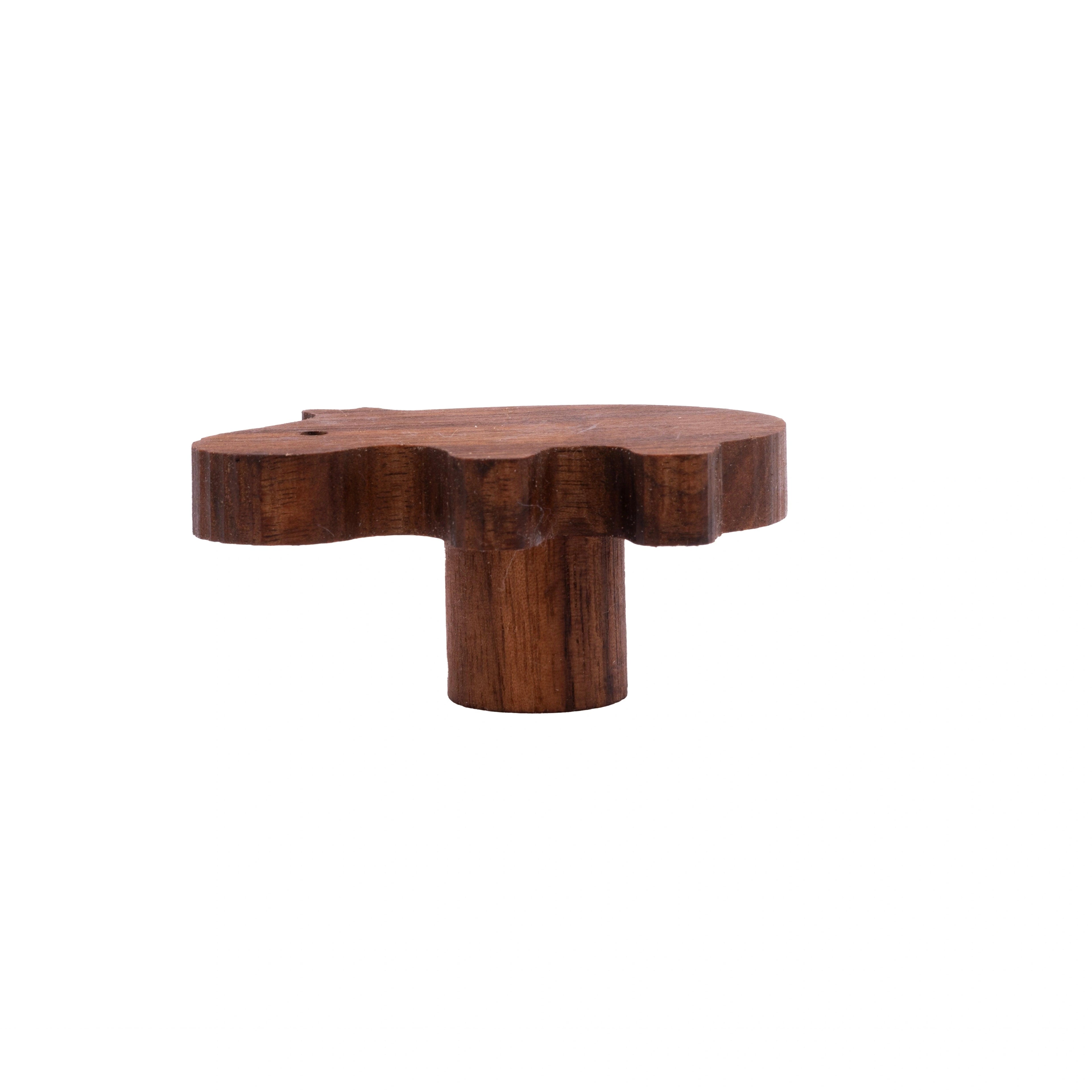 Mantara Hippo Wooden Knob/Hook W-0024 is a modern wood knob and wall hook in brushed walnut finish, ideal for kids’ rooms, cabinets, and wardrobes.