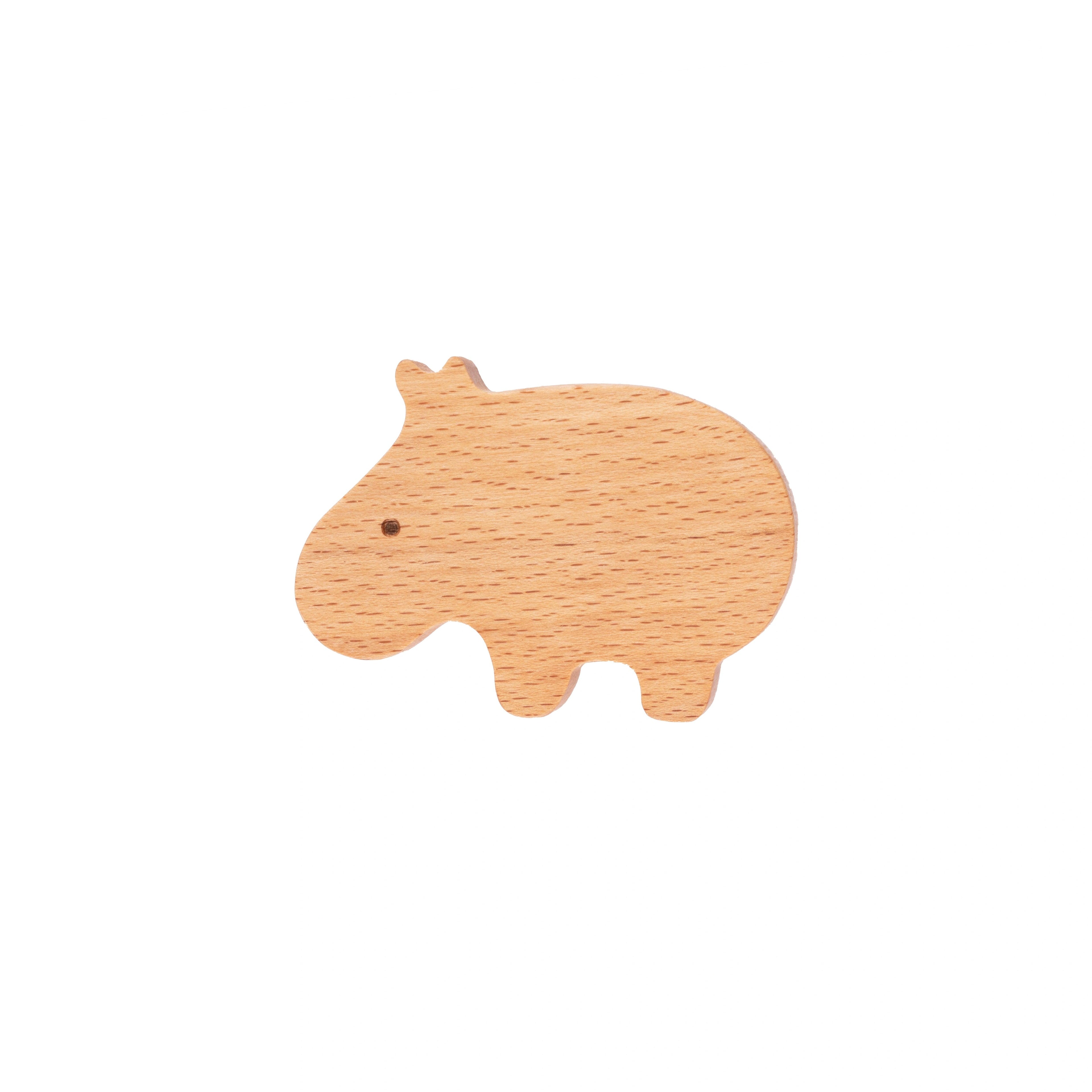 Mantara Hippo Wooden Knob/Hook W-0024 is a modern wood knob and wall hook in brushed beige finish, ideal for kids’ rooms, cabinets, and wardrobes.
