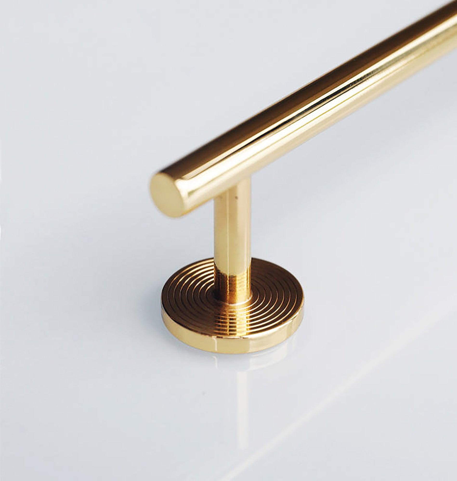 B‑0073 Holistic solid brass pull handle in brushed gold finish, available in 254 mm & 510 mm lengths, perfect for wardrobes, doors, cabinets, and bathrooms by Mantara.