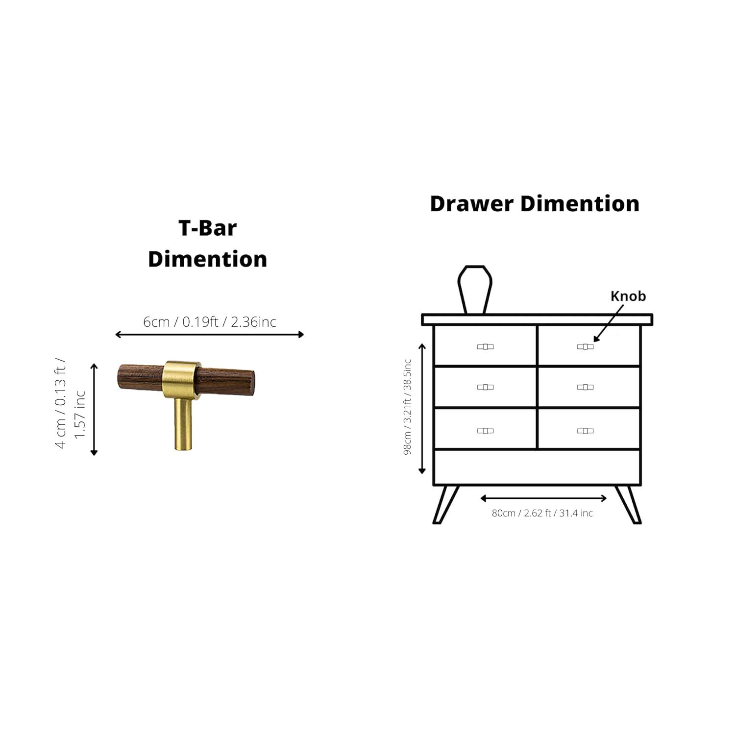Holt Handle W-0010 in walnut & brushed brass, sizes 60–370mm, suits furniture, drawers & wardrobes—by Mantara.