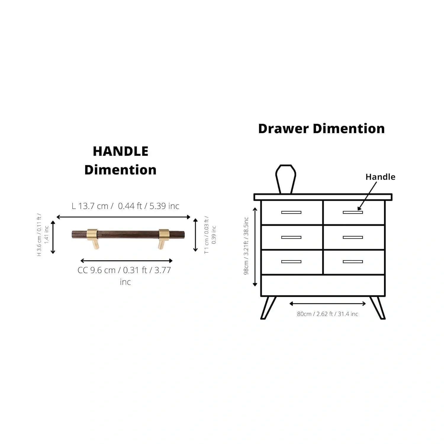 Mantara Holt Handle W-0010 is a modern walnut wood & brass handle in dark brown with brushed finish, ideal for wardrobes & drawers.