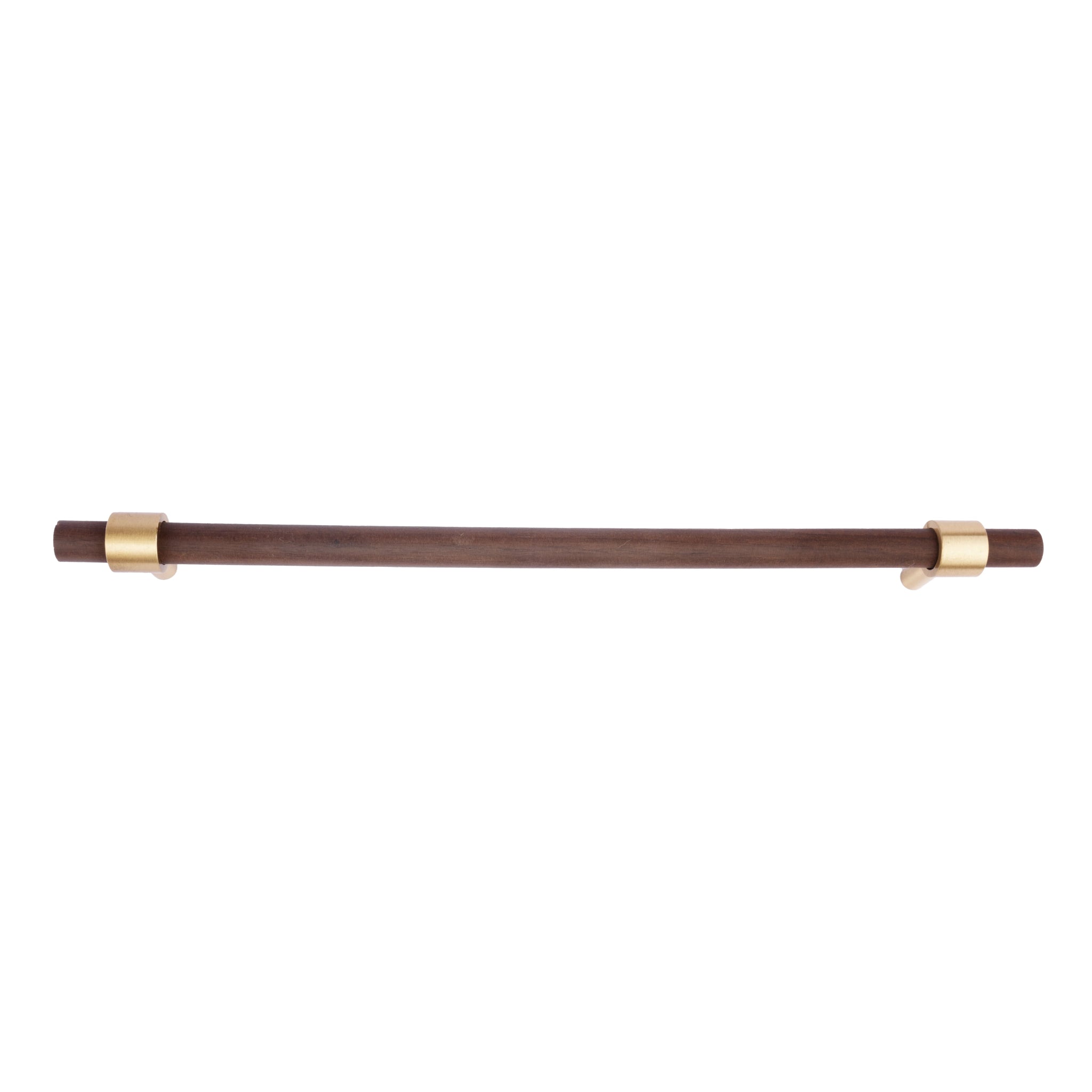 Holt Handle W-0010 in walnut & brushed brass, sizes 60–370mm, suits furniture, drawers & wardrobes—by Mantara.