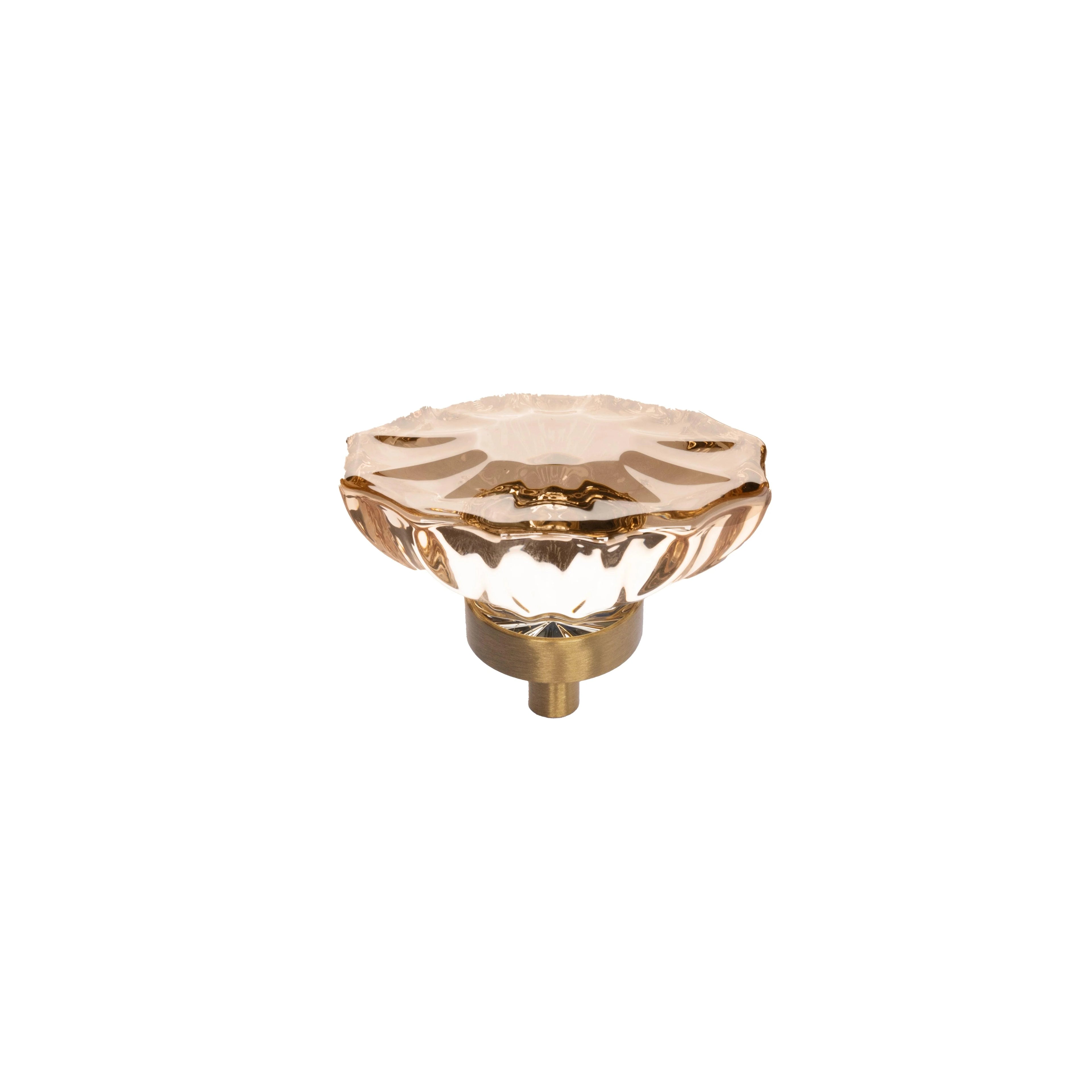 The Mantara C-0009 is a modern artificial crystal + brass knob in champange/brass, ideal for kitchens and cabinets.