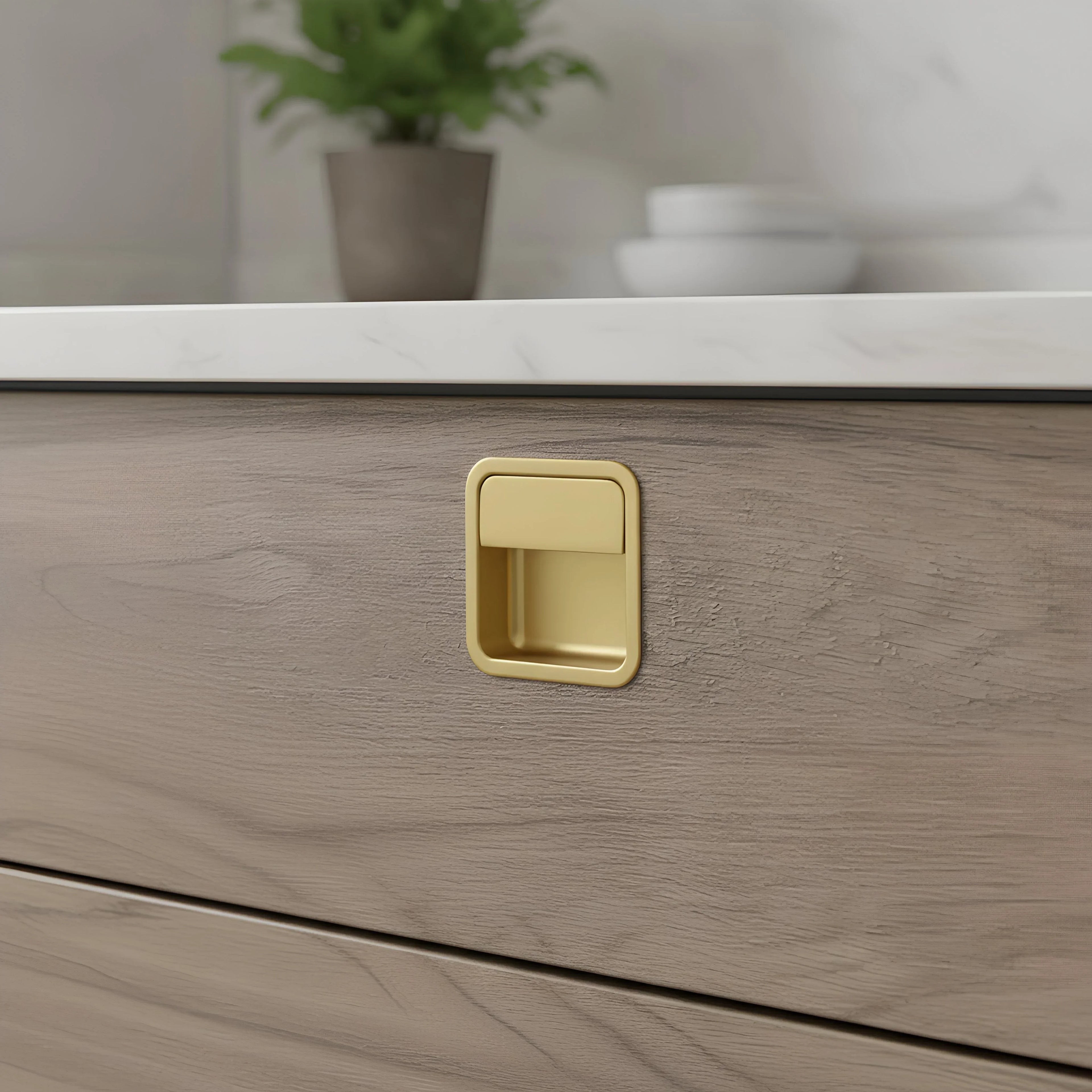 Mantara Concealed Square Handle Z-0011 is a modern zinc handle in matte gold, ideal for sliding doors and furniture.