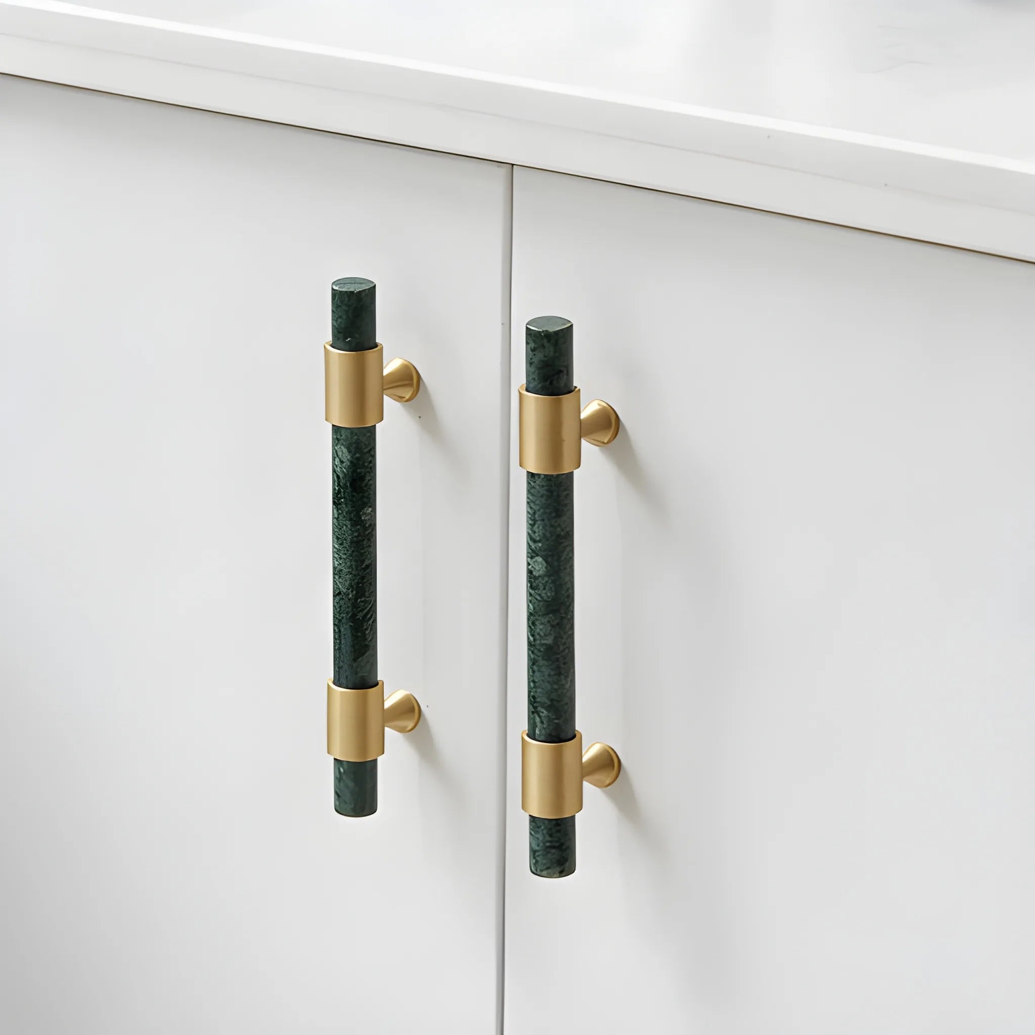 Marble and solid brass with green, black and white color for wardrobe, drawer handle by Mantara, model M-0009-H.