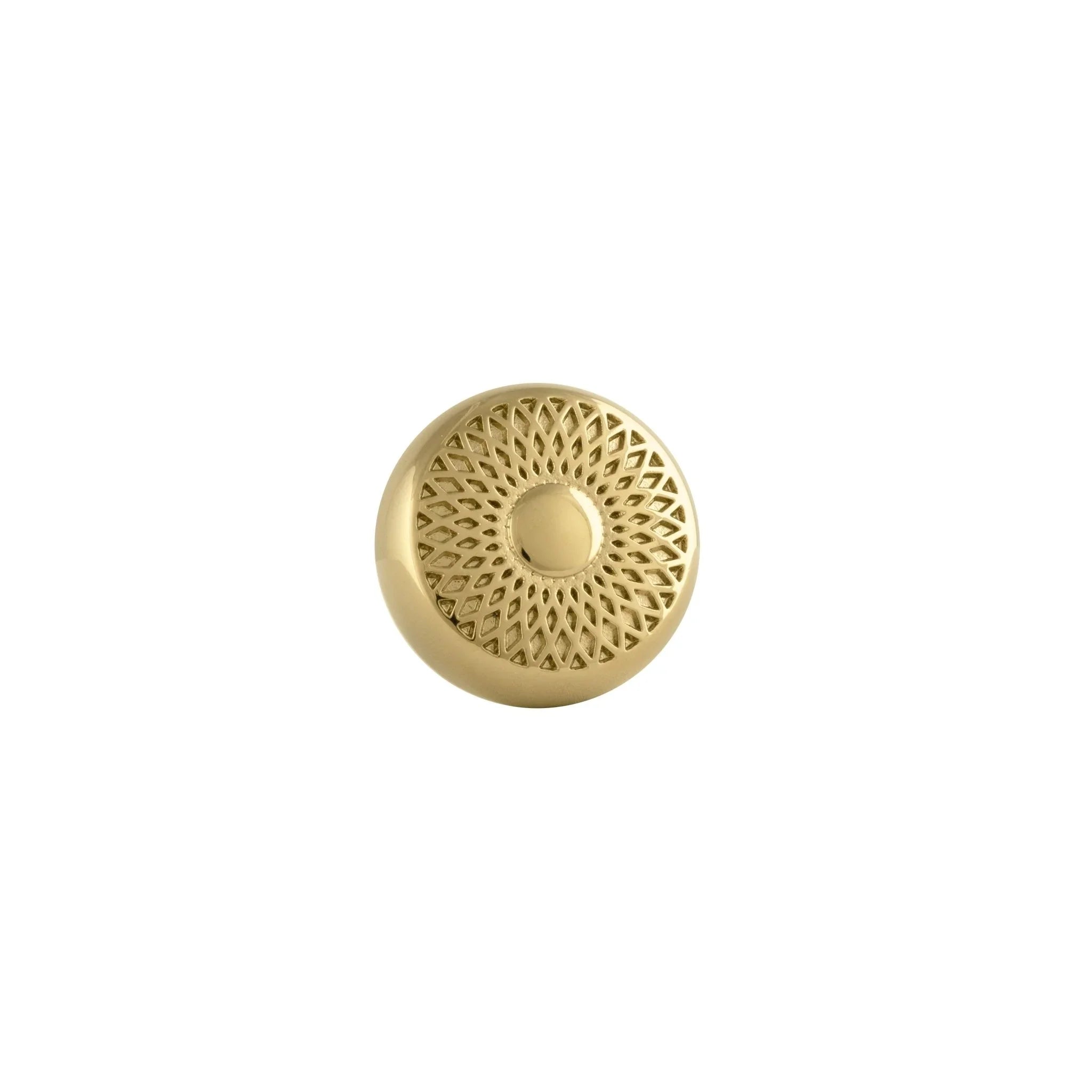 The Mantara B-0032 Karna Knob is a modern polished brass knob in gold, ideal for main doors, kitchens, drawers, and wardrobes.