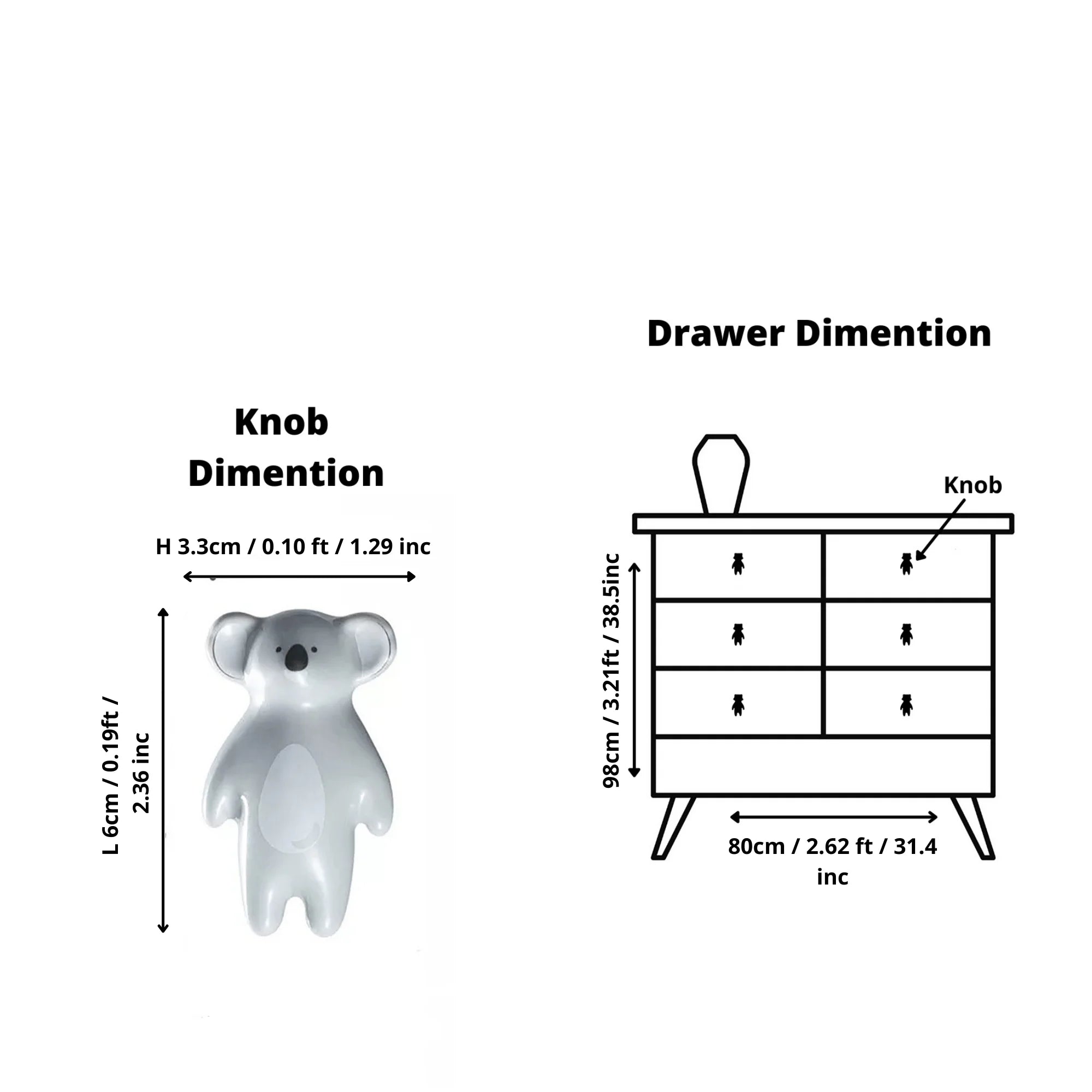 The Mantara CR-0001-Koala Koala Knob is a modern grey ceramic knob with a polished finish, ideal for wardrobes, drawers, and kids&