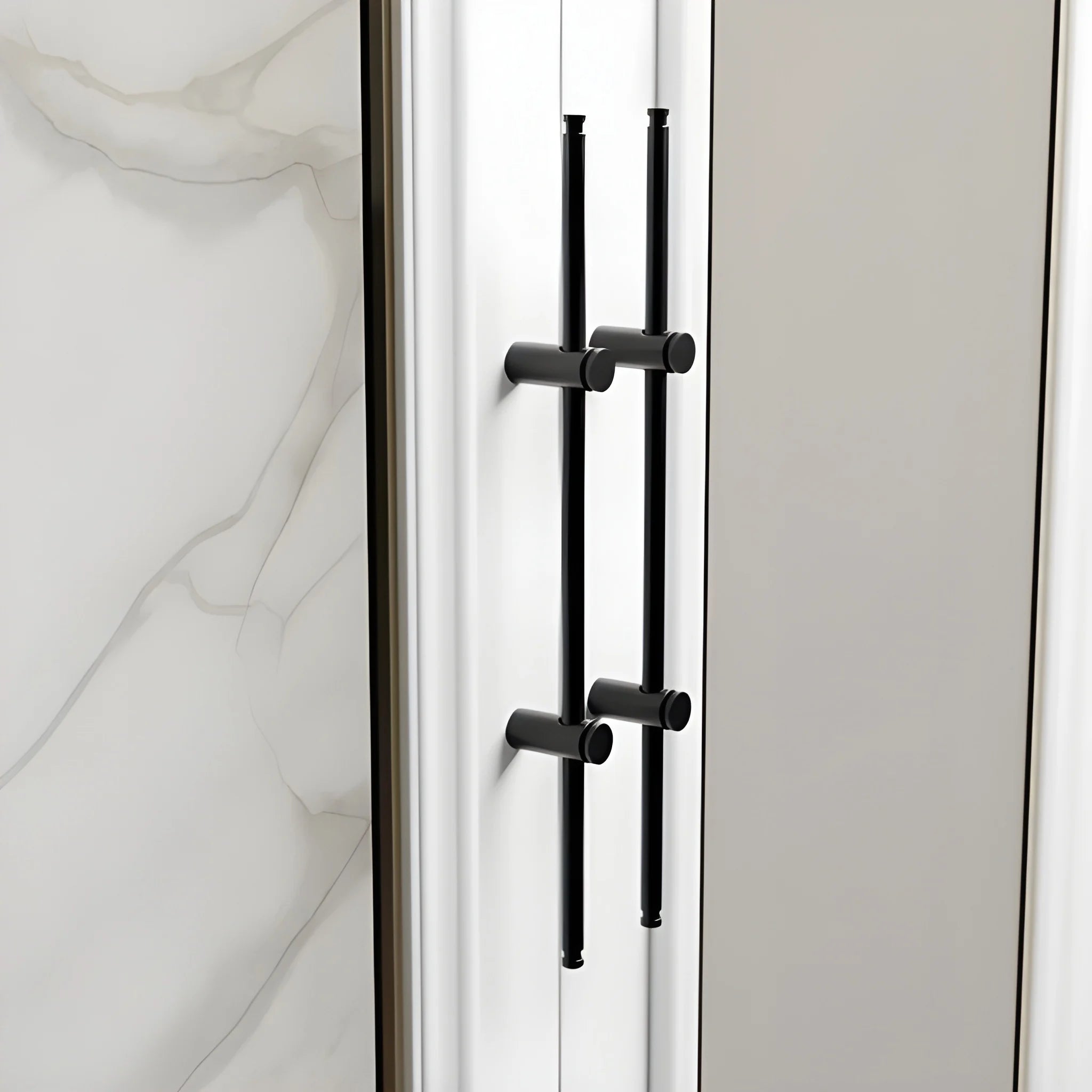 Mantara Marula Handle SKU B-0081 is a modern solid brass handle in polished black for wardrobes and cabinets.