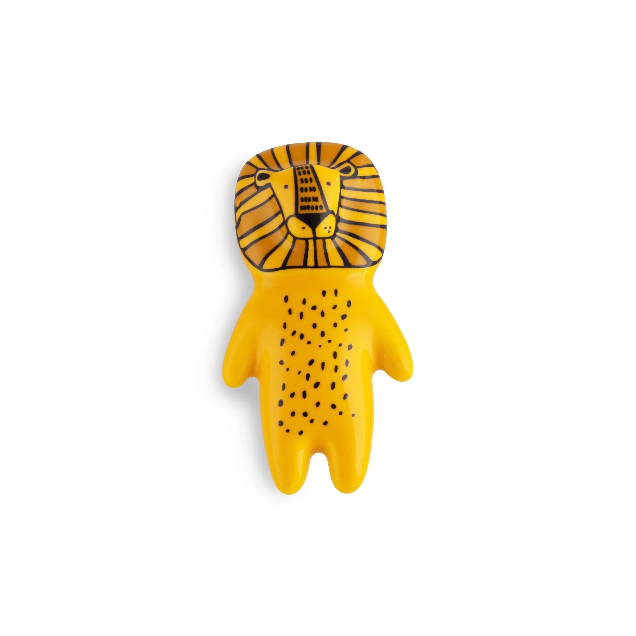 The Mantara CR-0001-Lion Knob is a modern yellow ceramic knob with a polished finish, ideal for wardrobes, cabinets, and kids&