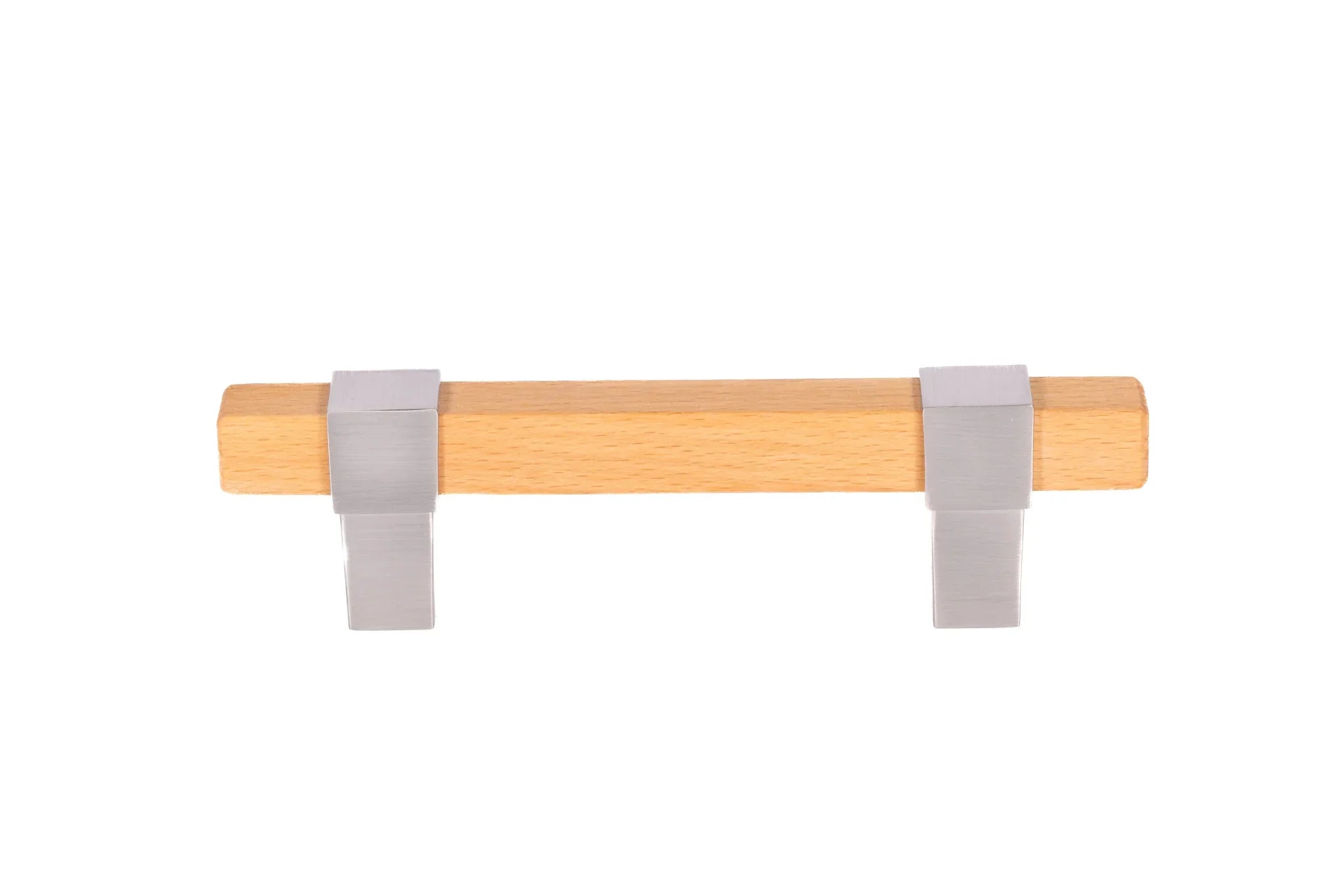 Mantara Lorien Handle W-0028 is a modern zinc and beech wood handle in silver ideal for kitchen and dresser drawers.