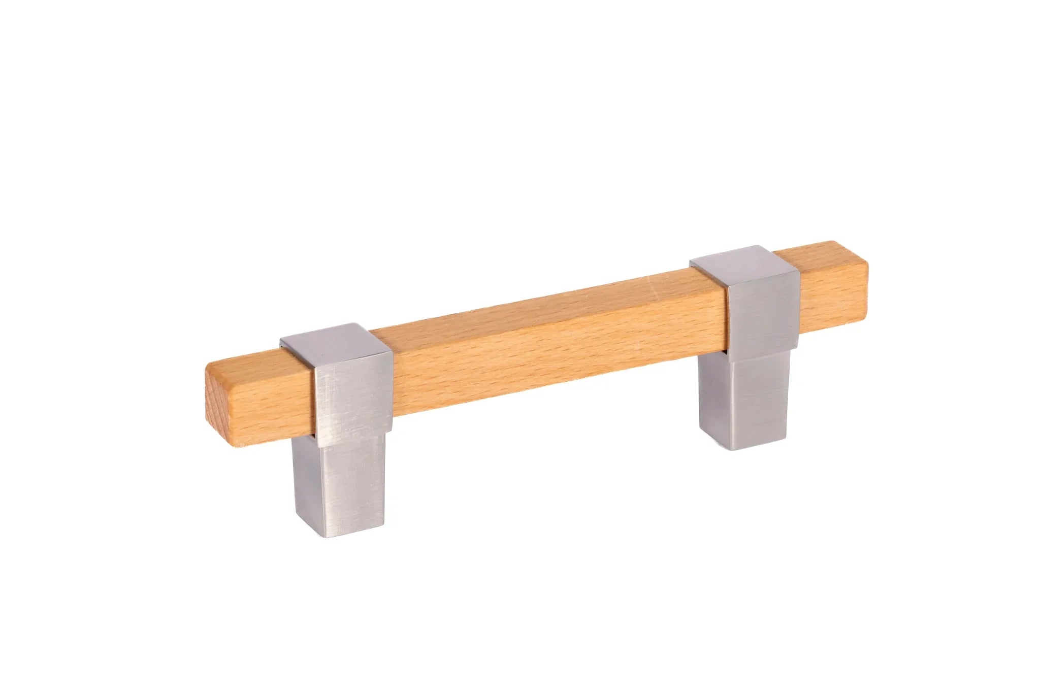 Mantara Lorien Handle W-0028 is a modern zinc and beech wood handle in silver ideal for kitchen and dresser drawers.
