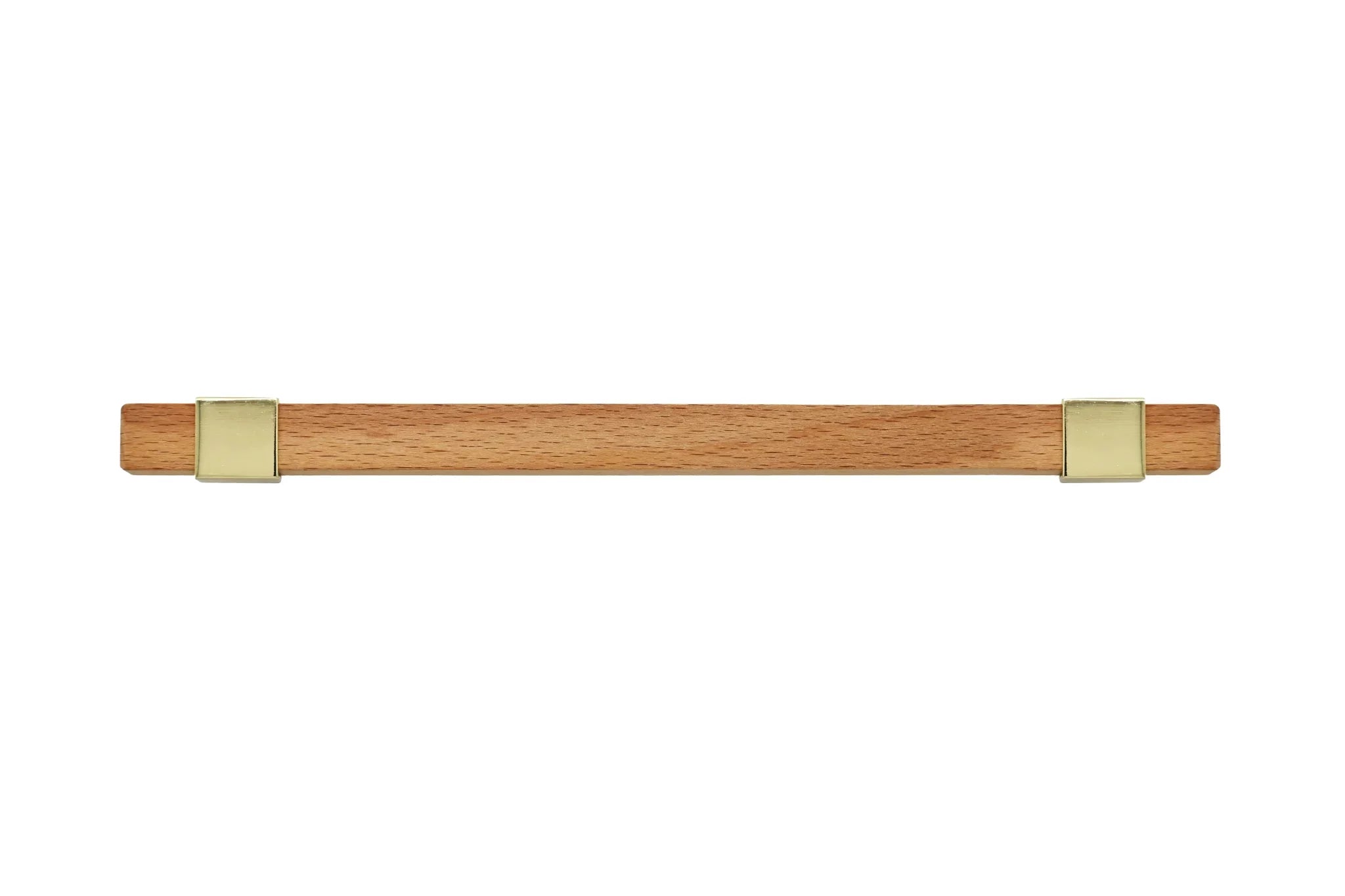 Mantara Lorien Handle W-0028 is a modern zinc and beech wood handle in Gold ideal for kitchen and dresser drawers.