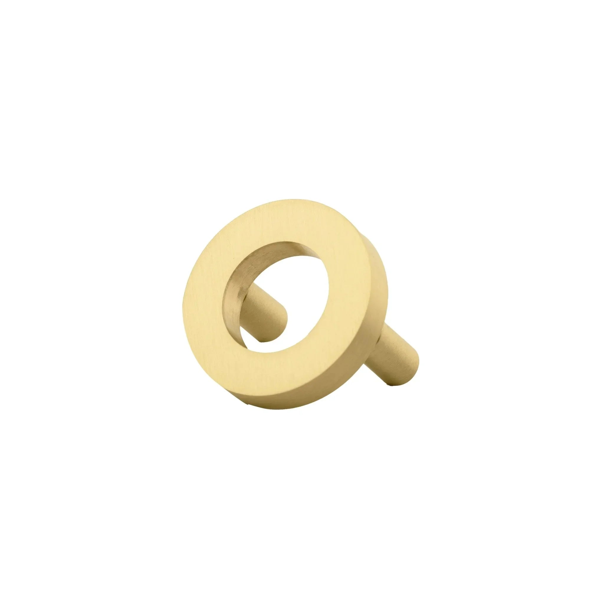 The Mantara B-0025 Lupa Knob is a modern brushed brass knob in gold, ideal for doors, kitchens, furniture, and cabinets.