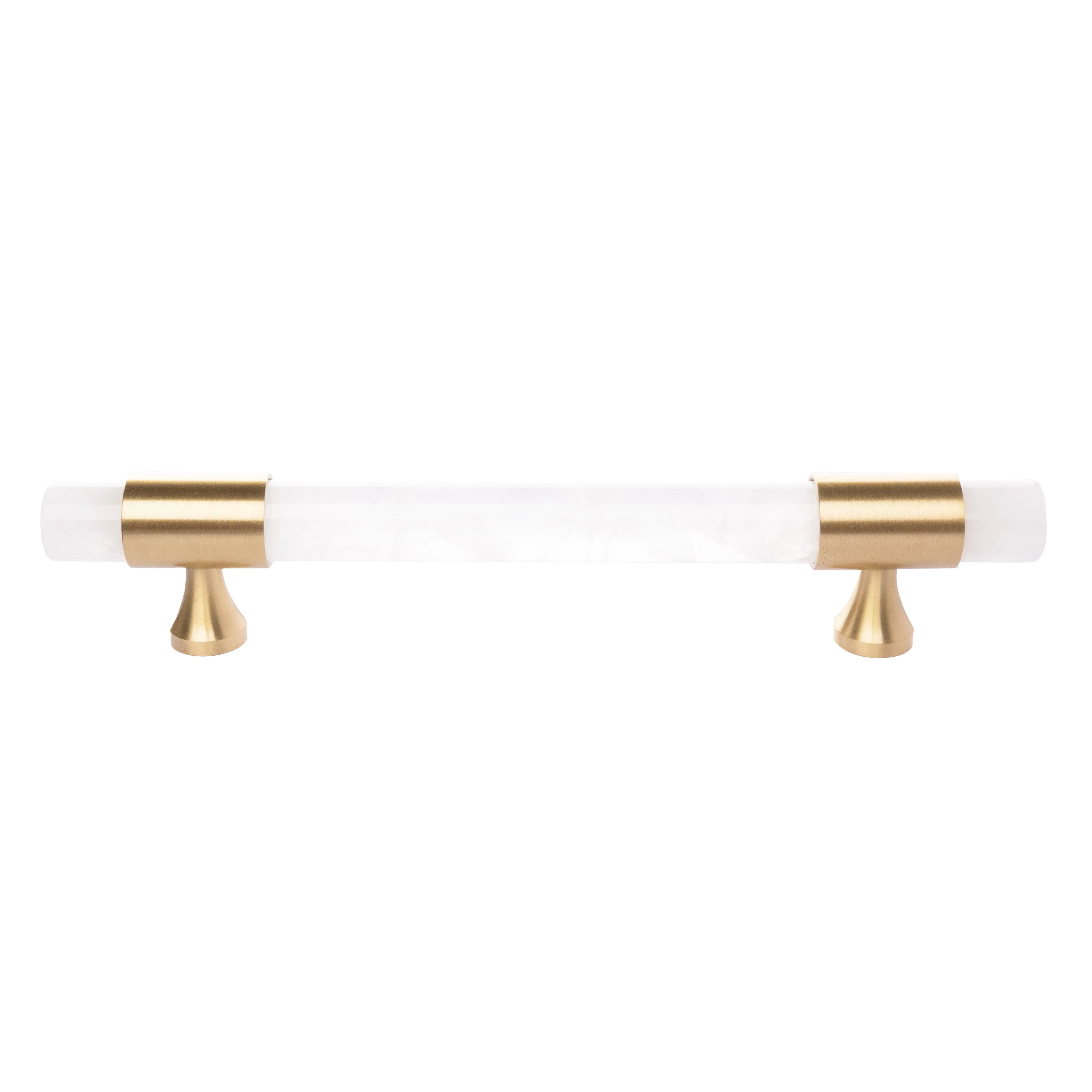 The Mantara C-0014-128 Luster Handle is a modern crystal and brass handle in white, ideal for wardrobes and doors.