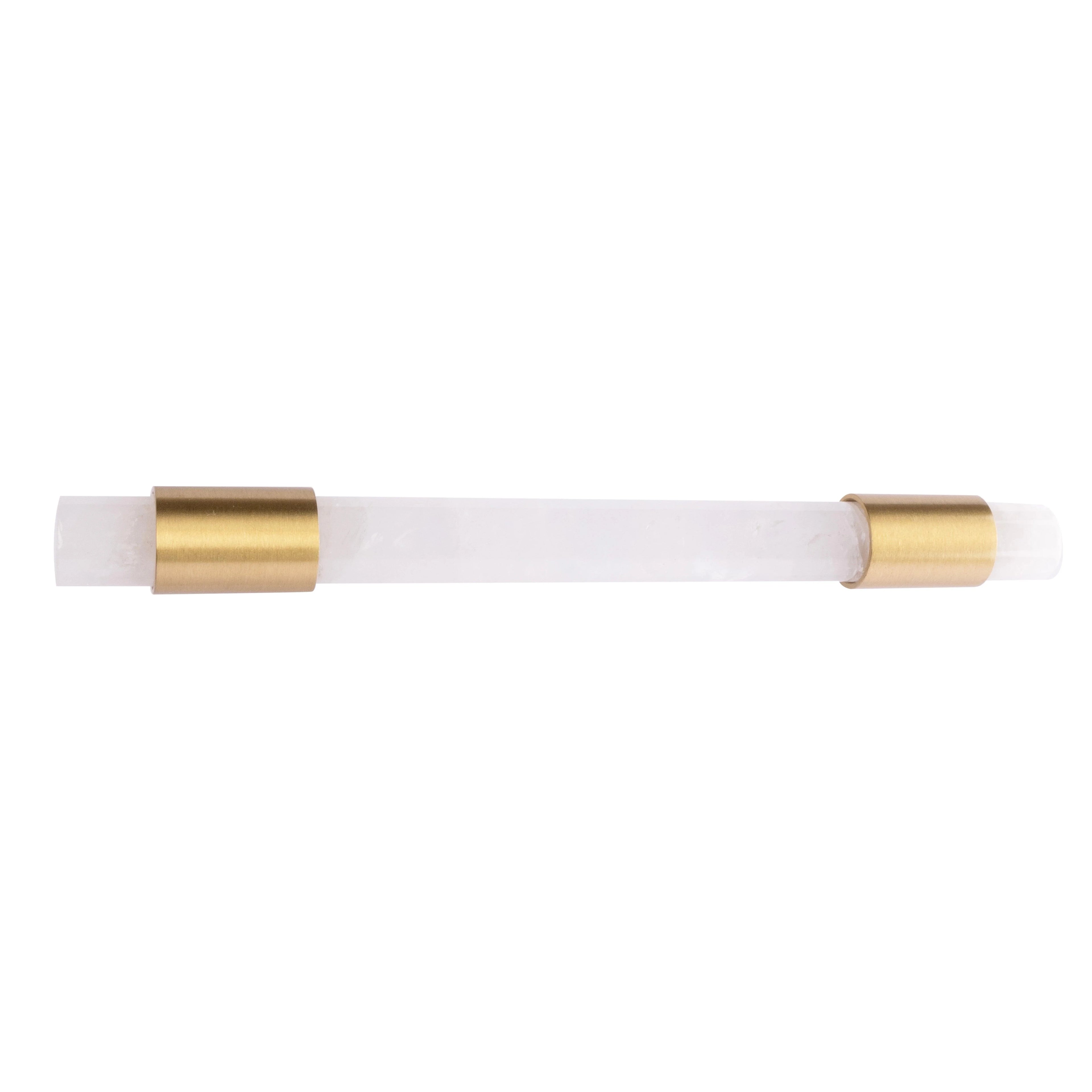 The Mantara C-0014-128 Luster Handle is a modern crystal and brass handle in white, ideal for wardrobes and doors.