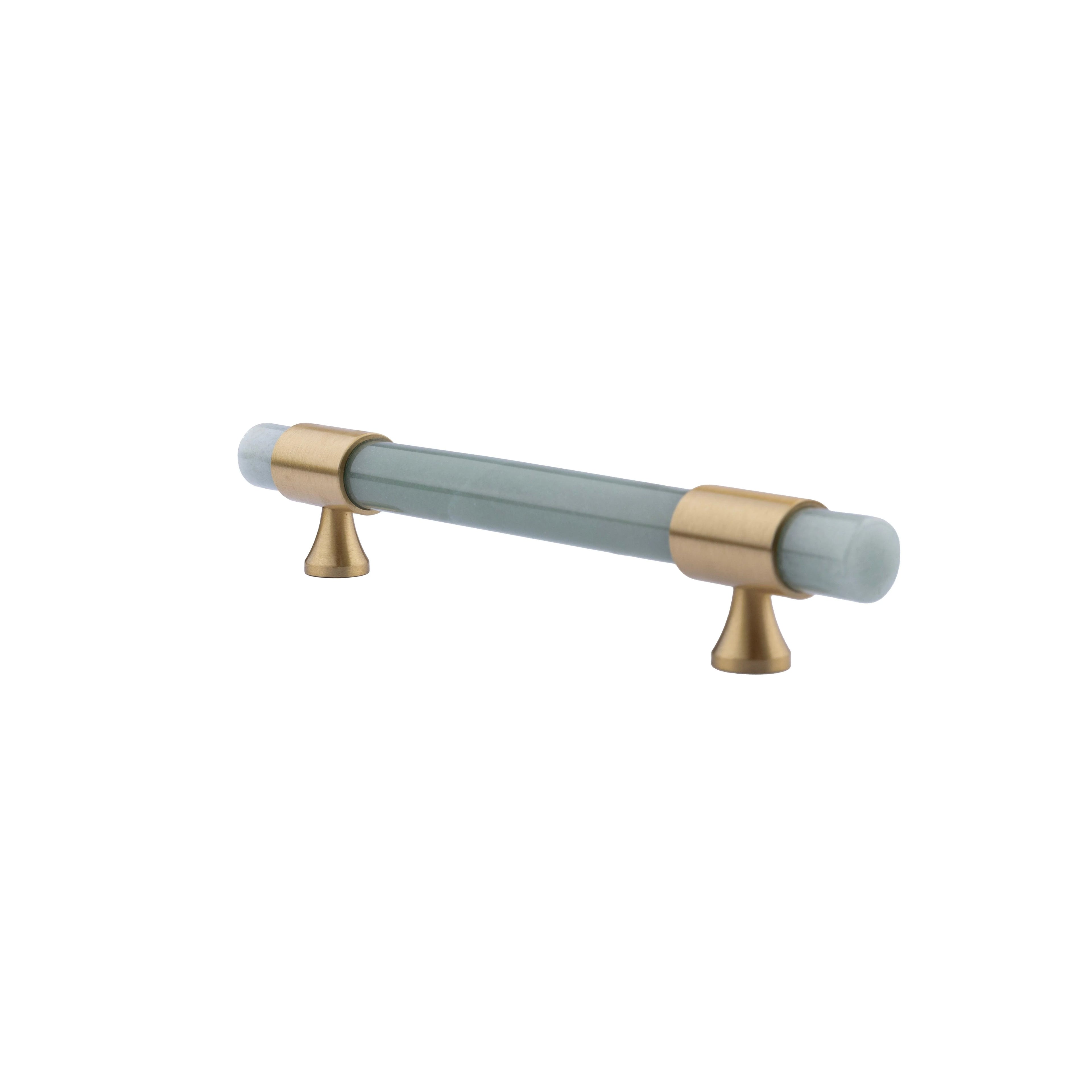The Mantara C-0014-128 Luster Handle is a modern crystal and brass handle in green, ideal for wardrobes and doors.