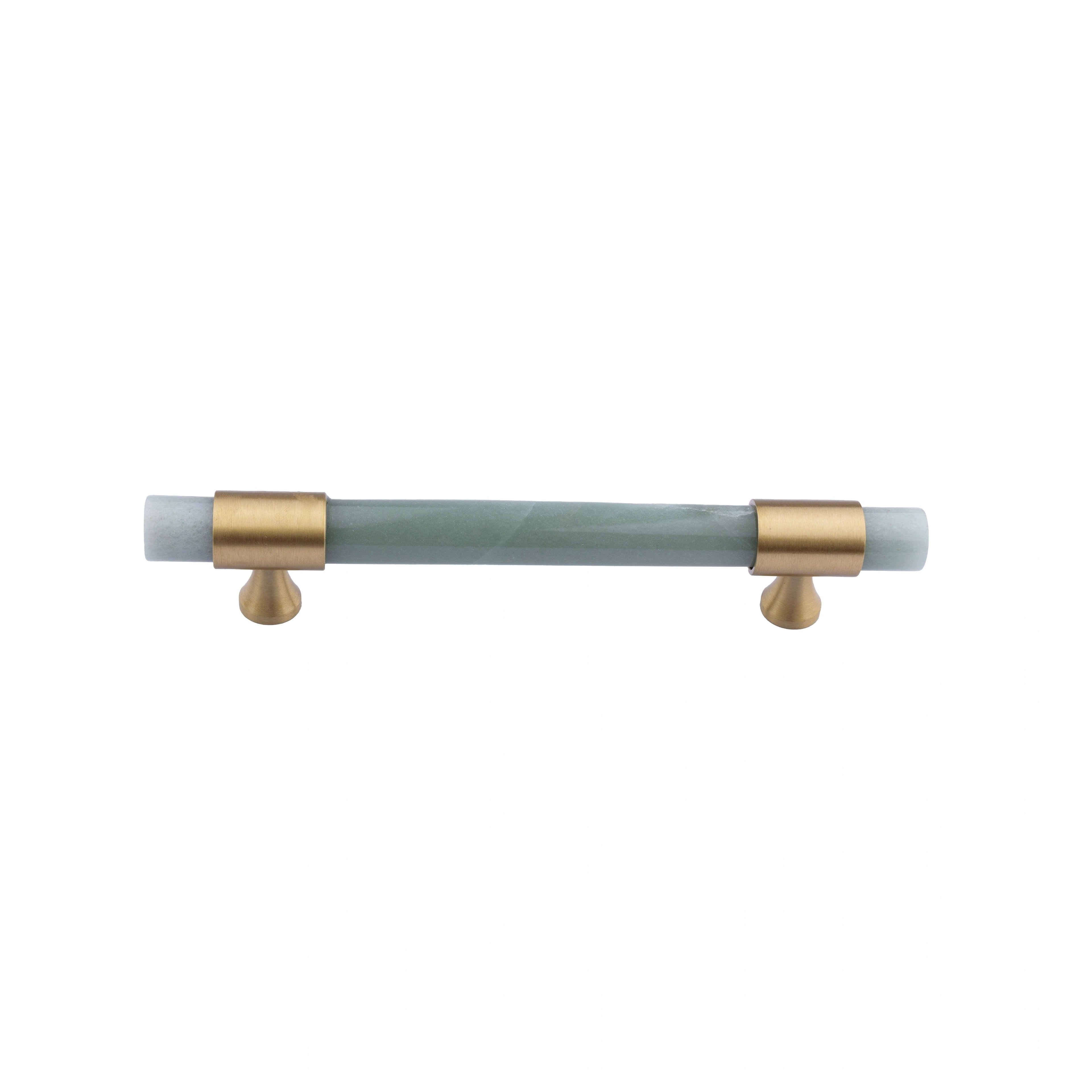 The Mantara C-0014-128 Luster Handle is a modern crystal and brass handle in green, ideal for wardrobes and doors.