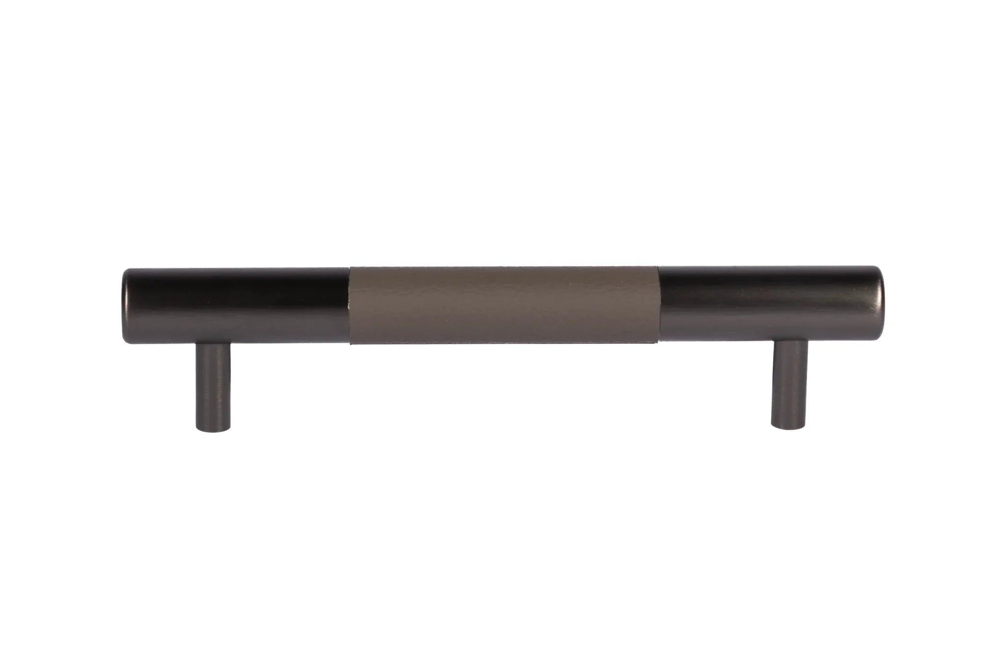 The Mantara L-0010 Lyra Handle is a modern aluminium + leather handle in grey, ideal for kitchens, cabinets, and wardrobes.