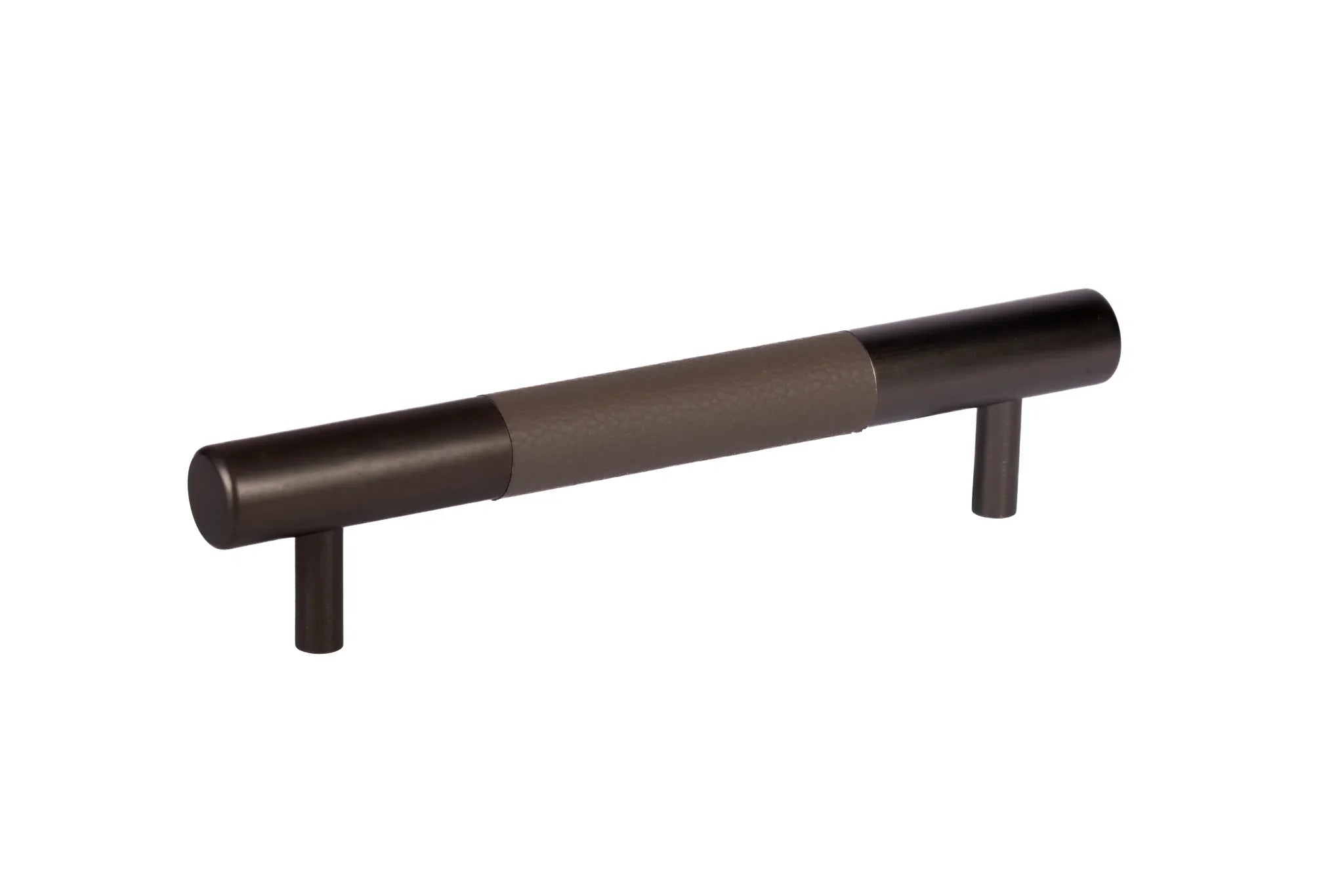 The Mantara L-0010 Lyra Handle is a modern aluminium + leather handle in grey, ideal for kitchens, cabinets, and wardrobes.