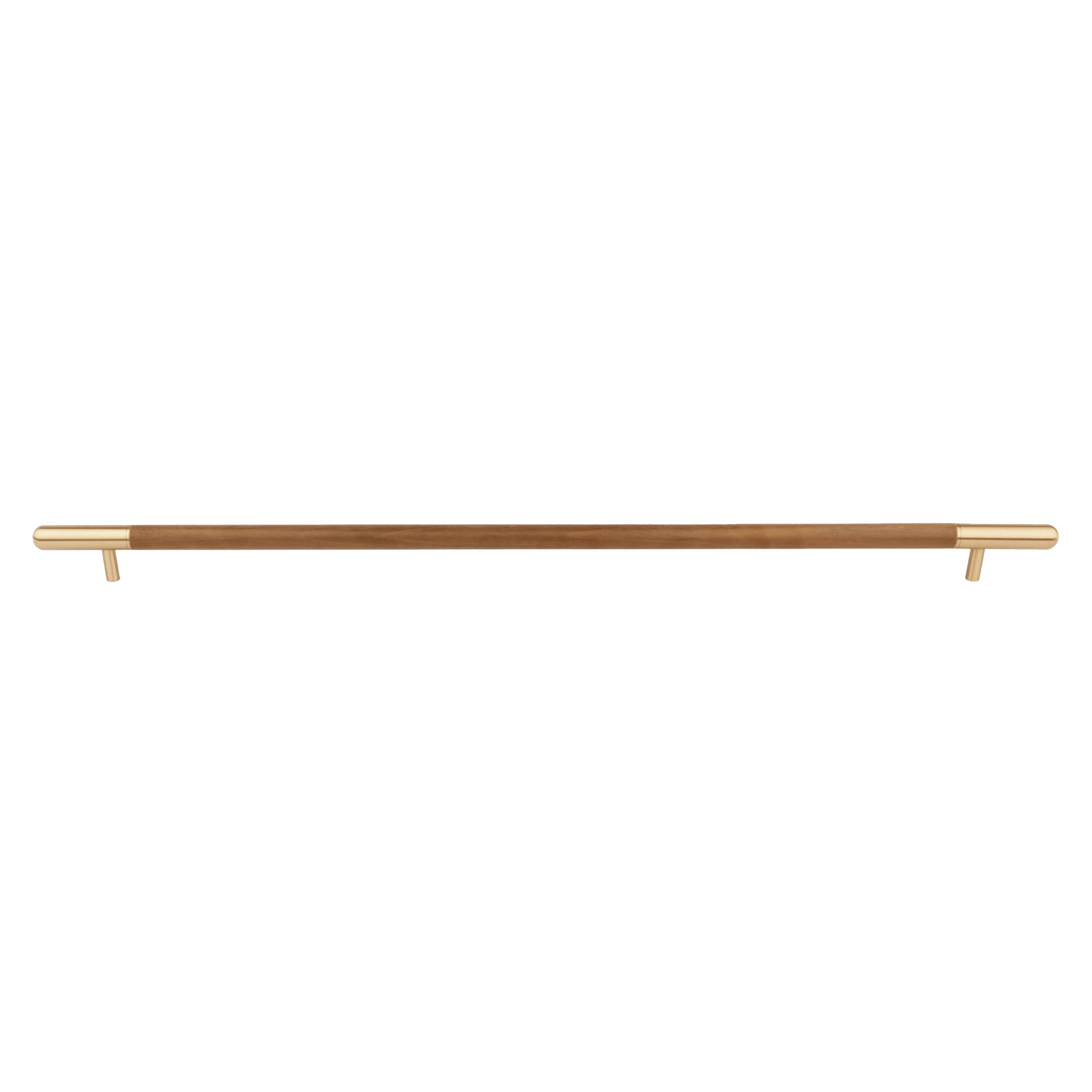 Mahogany Handle W-0003-H in brown natural wood with brushed brass finish, 305mm & 610mm lengths, for wardrobes and furniture by Mantara.
